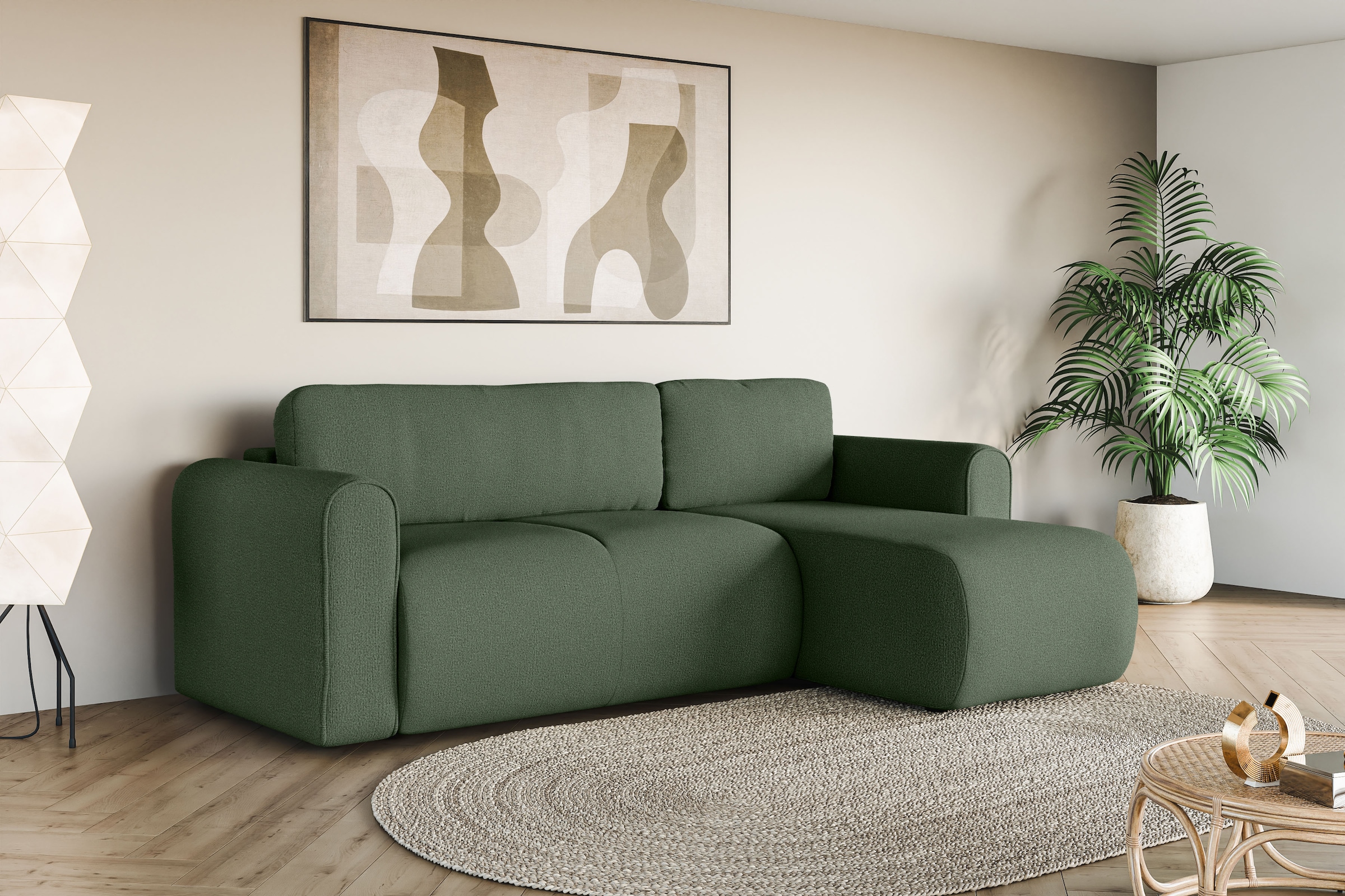 INOSIGN Ecksofa »Zacharia wahlweise Schlafsofa mit Bettkasten, B/T/H 250/166/86 cm«, L-Form mit Wellenunterfederung, Recamiere beidseitig montierbar