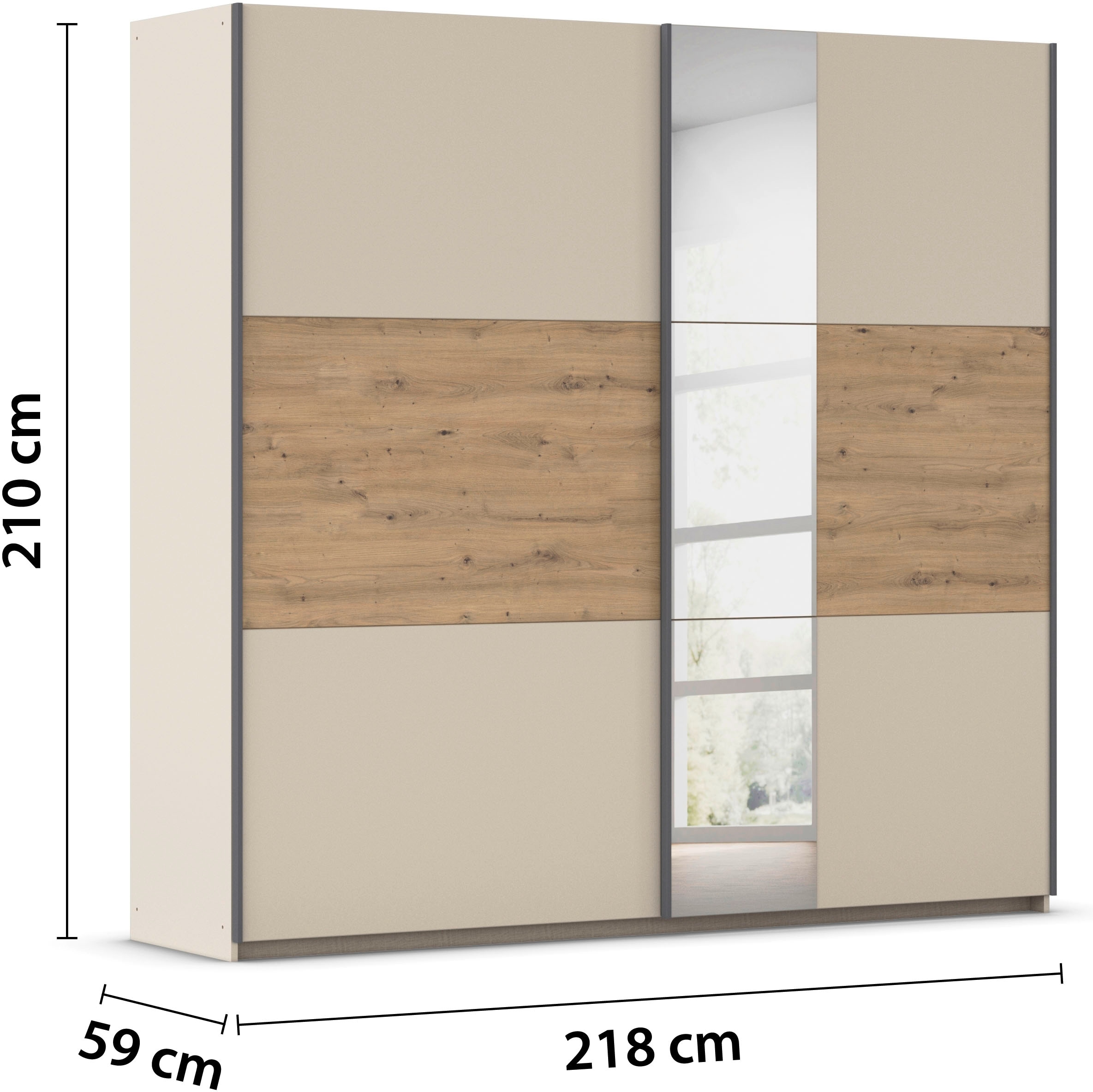 rauch Schwebetürenschrank »Kleiderschrank Schrank Garderobe Schlafzimmerschrank SAJO«, in 2 Breiten (218, 261 cm) optional mit Spiegel MADE IN GERMANY
