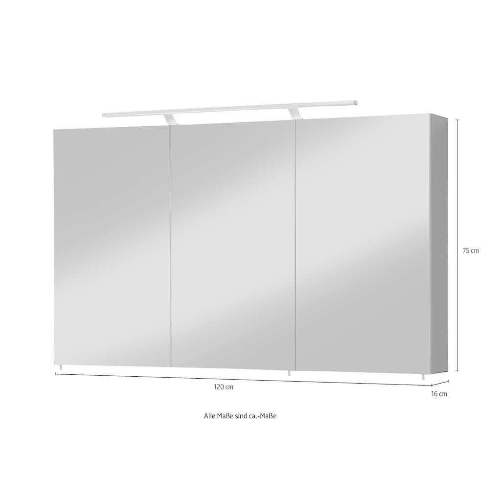 welltime Spiegelschrank »Torino«, Breite 120 cm, 3-türig, LED-Beleuchtung, Schalter-/Steckdosenbox