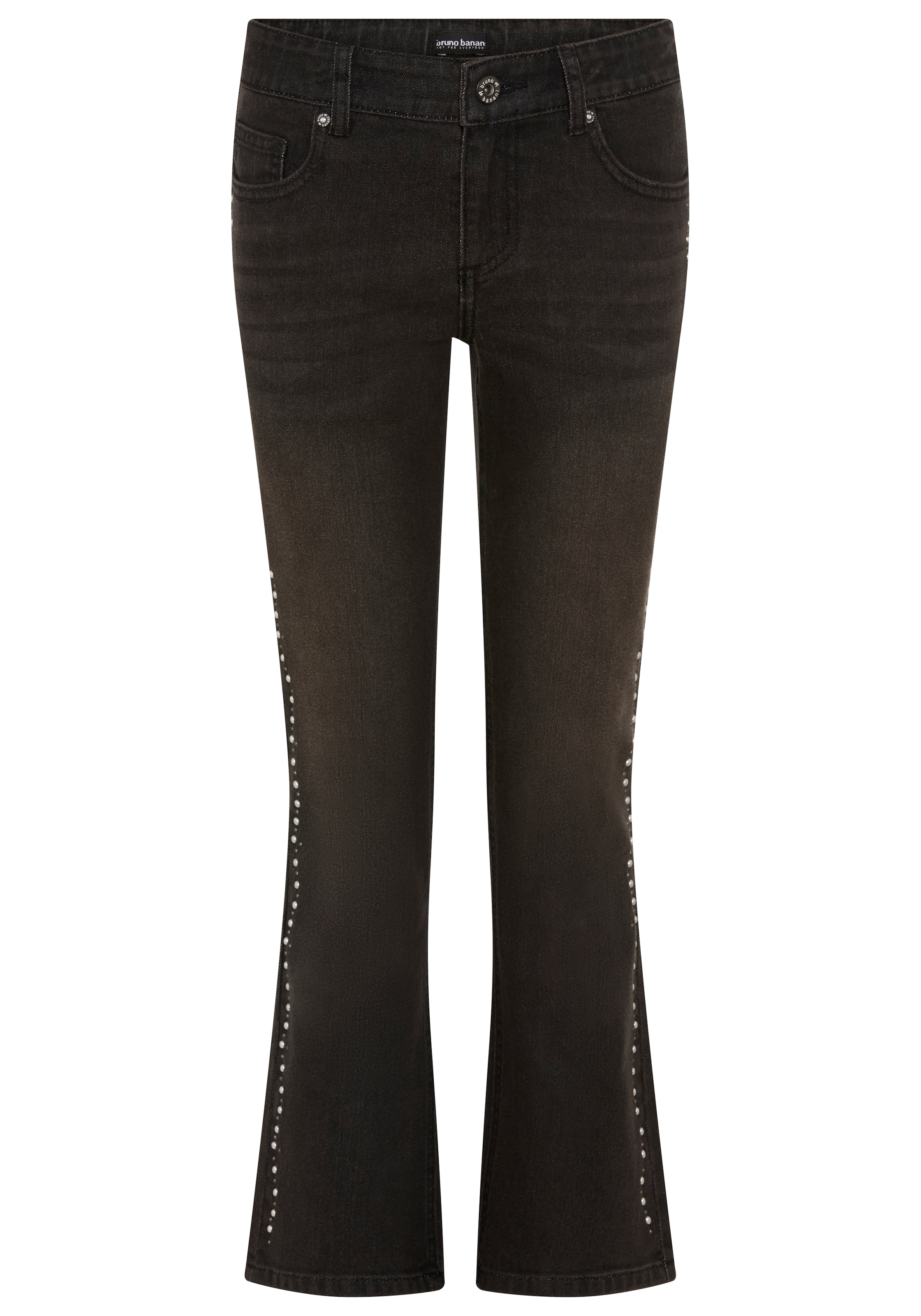 Bruno Banani Bootcut-Jeans »Stretchjeans mit Nieten an Seitennaht, perfekter Modeartikel« Jeans in Bootcut Fit, mit Glitzersteinen, mit Abriebeffekten