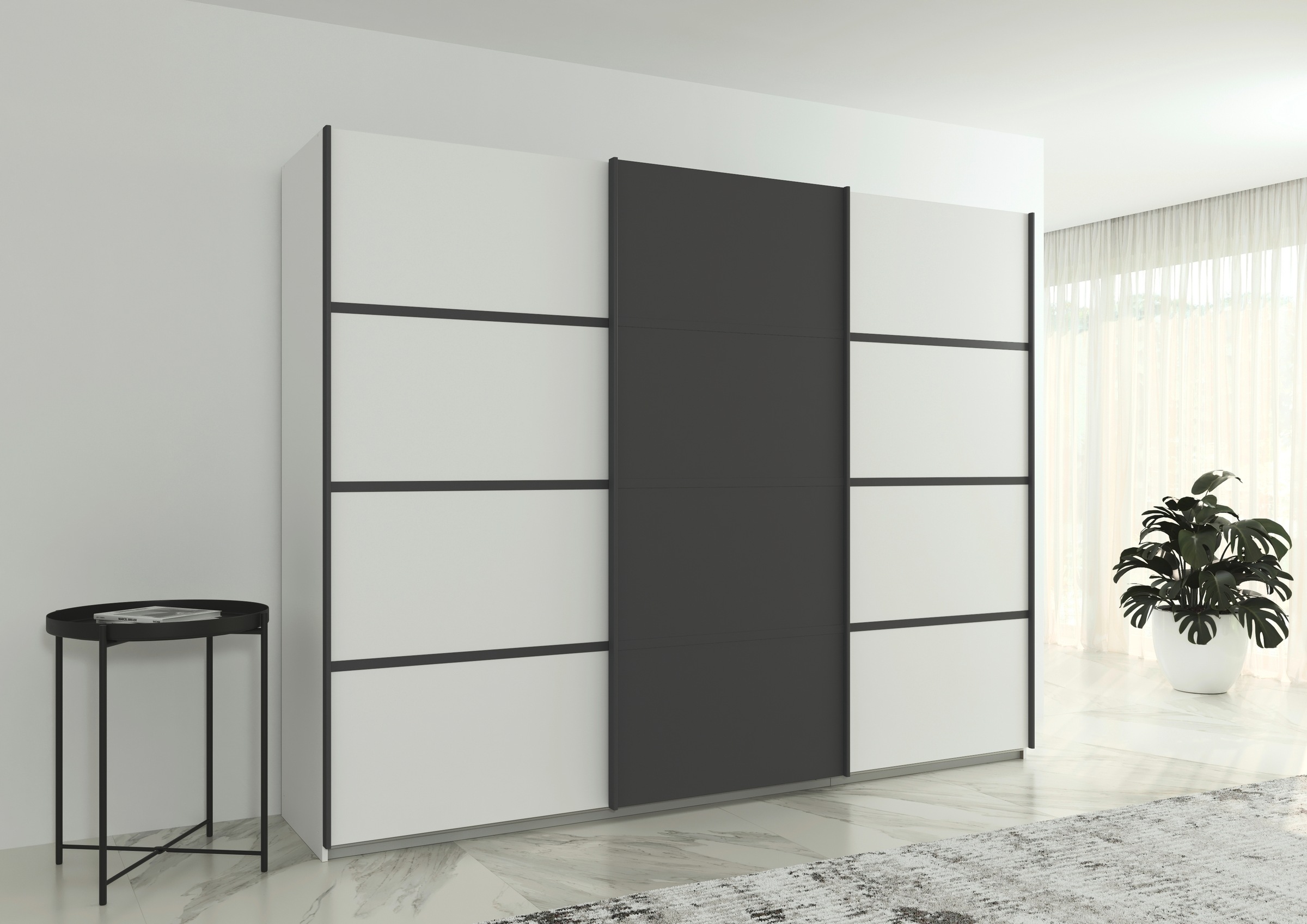 rauch Kleiderschrank »Schwebetürenschrank OTTO´s Choice Garderobe Schrank TOP ANGEBOT Avola«, (in 3 verschiedenen Ausstattungen BASIC/CLASSIC/PREMIUM), mit eleganten Zierleisten in Chrom, Schwarz oder Weiß MADE IN GERMANY