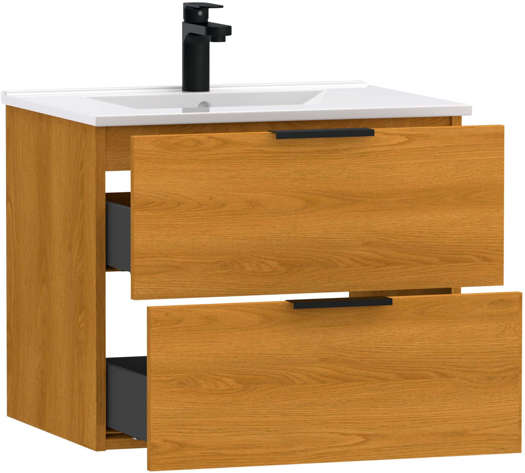 welltime Waschtisch »Athen Badezimmerschrank mit Softclose Funktion WC Bad 60 cm«, Waschplatz mit 2 Schubladen und Waschbecken Badmöbel Unterschrank