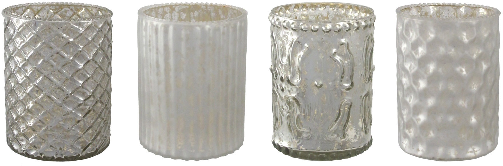 Creativ deco Windlicht mit unterschiedlich strukturierten Oberflächen, 4er Set, H: ca. 10 cm