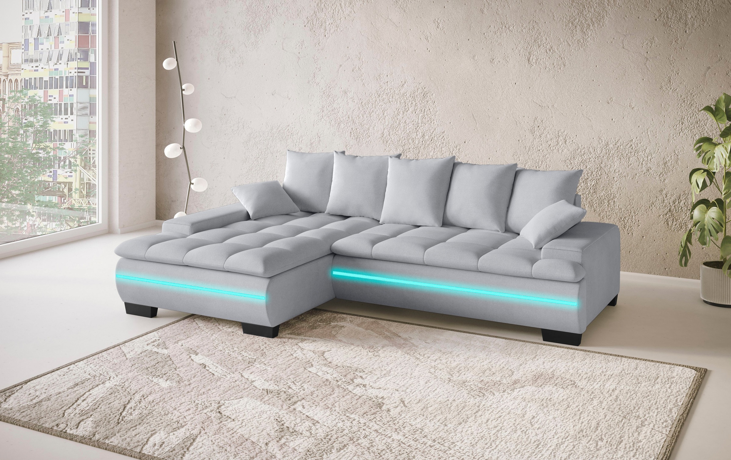 Mr. Couch Ecksofa »Haiti II, L-Form«, RGB-LED Beleuchtung, wahlweise mit Kaltschaum, Bett, Bettkasten