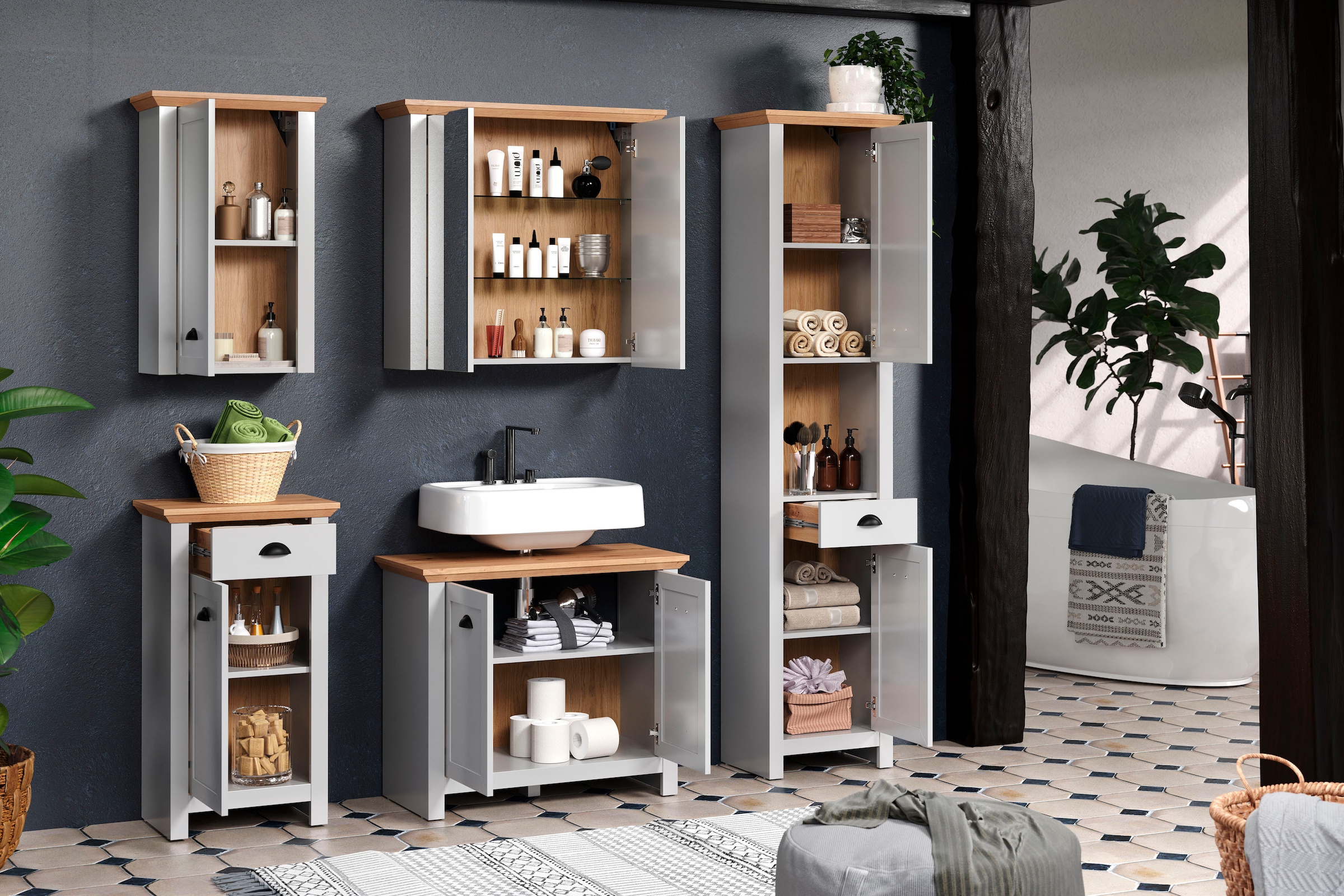 Home affaire Spiegelschrank »Herzwill« Spiegelschrank mit 2 Glasböden - (B/T/H) 78/24/73 cm