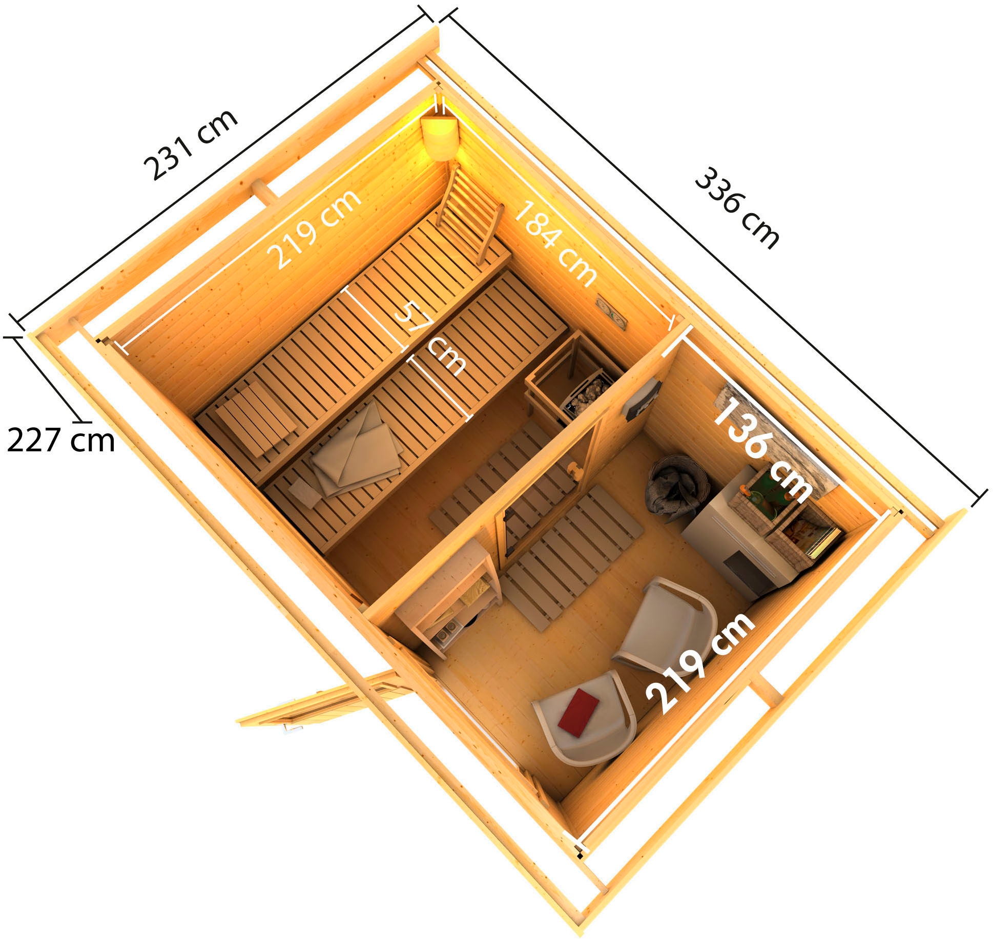 KONIFERA Saunahaus »Uwe 2«, 9-kW-Bio-Ofen mit ext. Steuerung