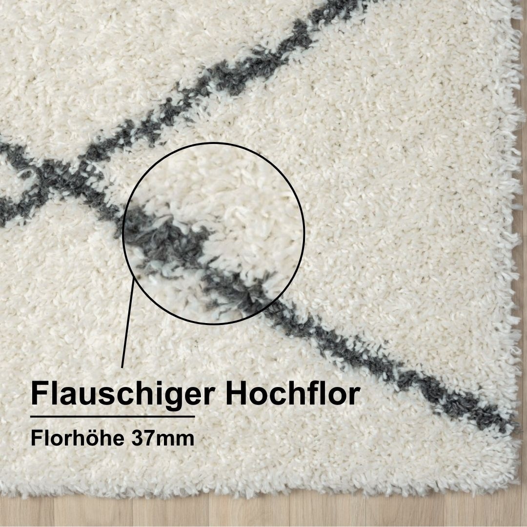 Myflair Möbel & Accessoires Hochflor-Läufer »My Shaggy Raute«, rechteckig, 37 mm Höhe, Shaggy, Scandi Rauten Design, leicht glänzend, extra flauschig