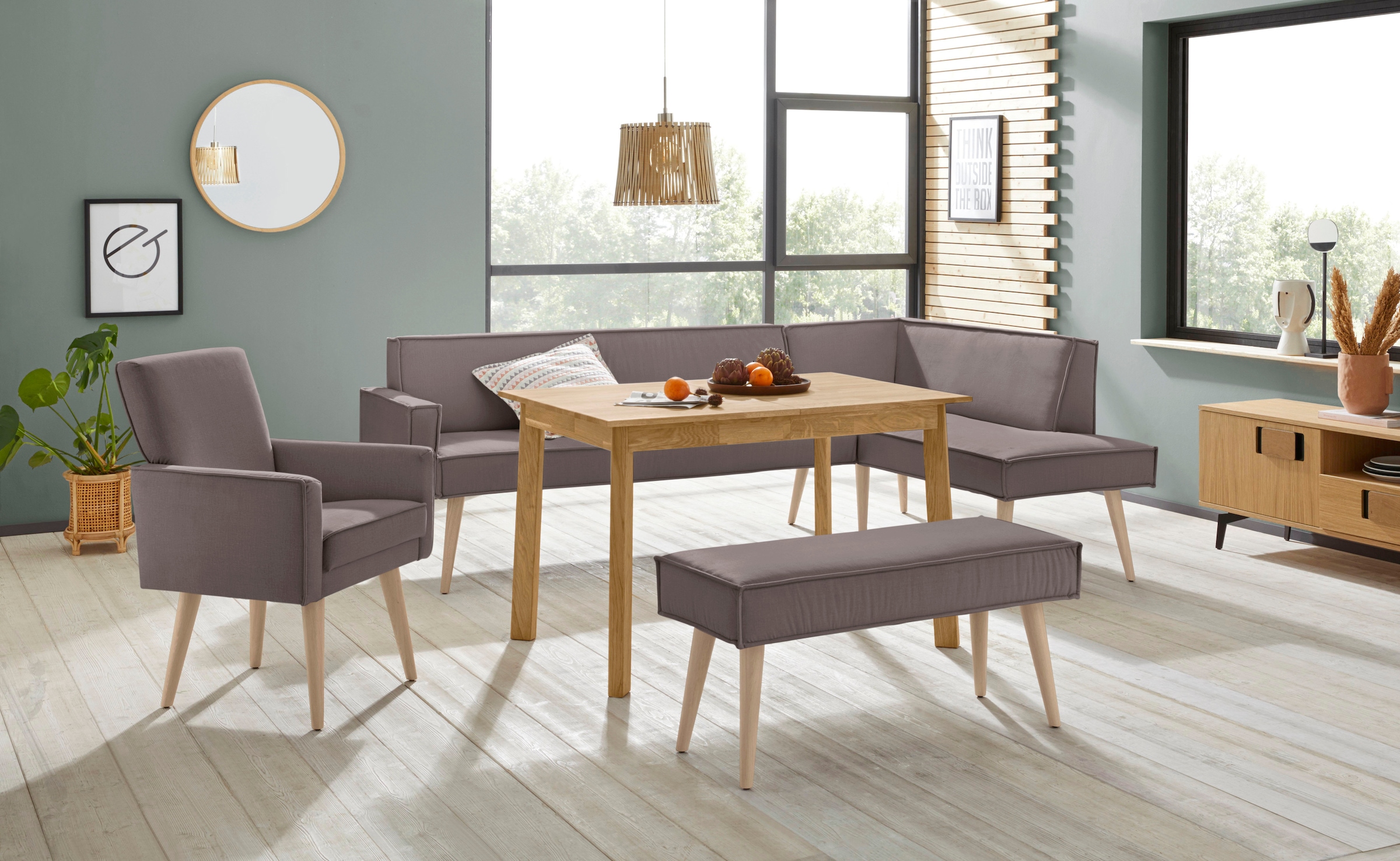exxpo - sofa fashion Eckbank »Lungo, moderne Kedernaht, bequem und elegant, hoher Holzfuß«, hochwertige Detailverarbeitung, frei im Raum stellbar