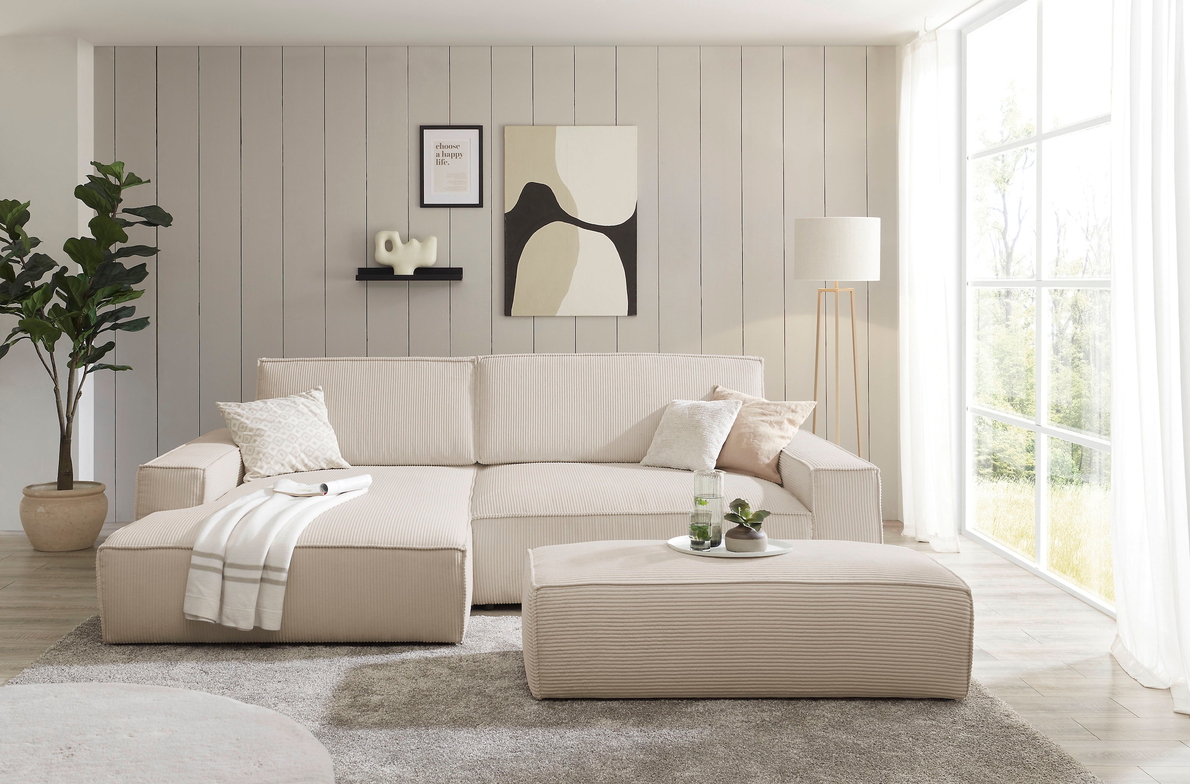Home affaire Hocker »NEU: SHERWOOD XXL, Polsterhocker, Cord, Webstoff«, rechteckig, bequemer Sitzkomfort, 130/60/44 cm, Krokodilverbinder