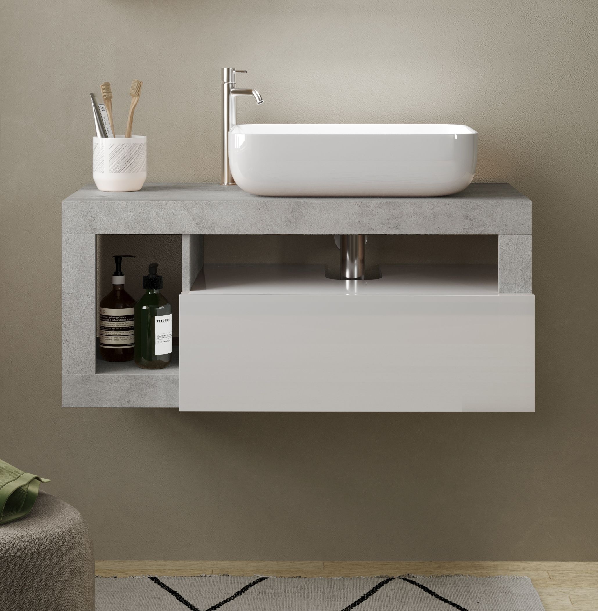 welltime Waschtisch »Hamburg« 1 Schubkasten, Breite 92 cm, Soft-Close, inkl. Keramik-Aufsatzbecken