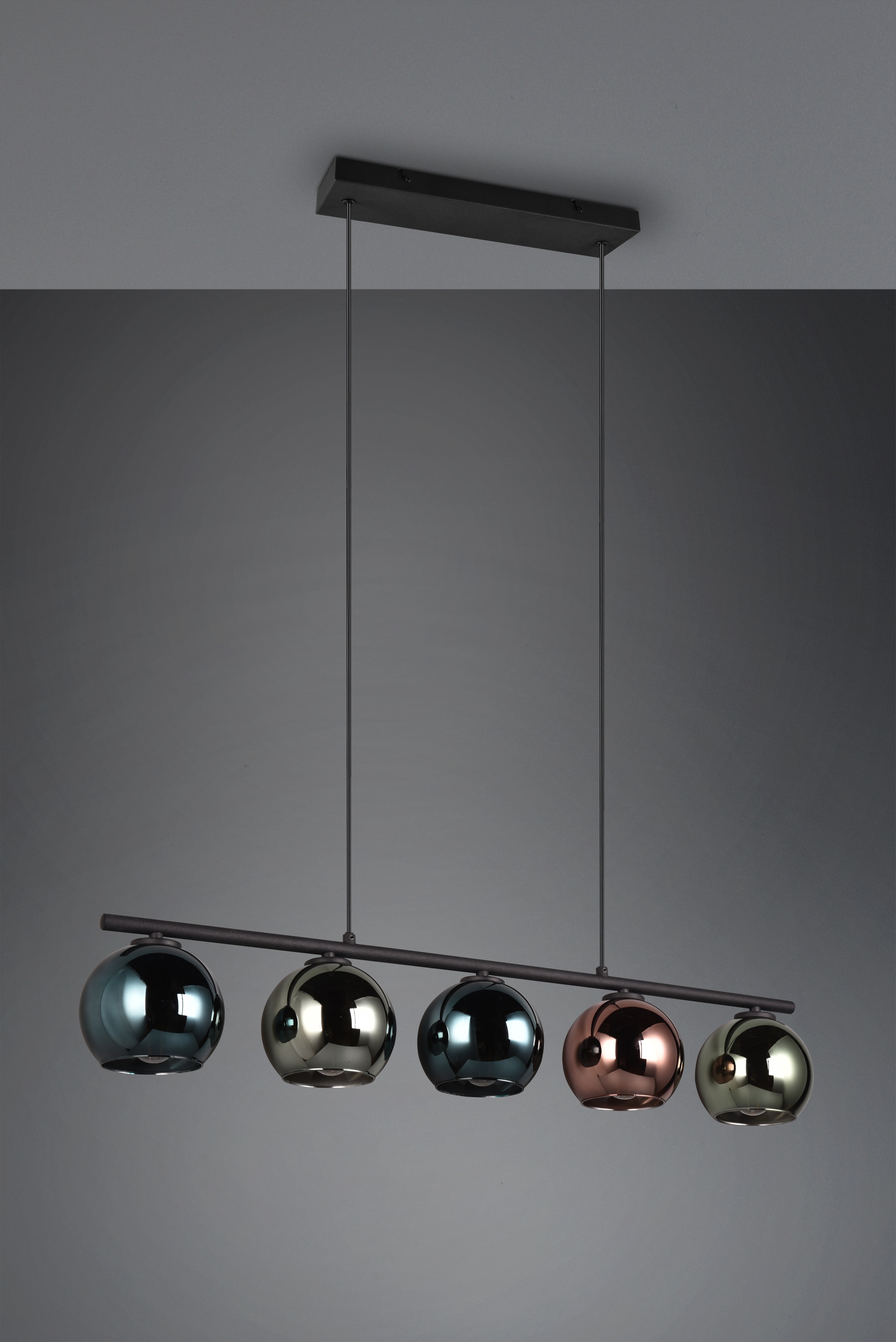 REALITY Leuchten Pendelleuchte »SHELDON, Hängelampe 5-flammig exkl 5x E14 max 10W höhenverstellbar«, 5 flammig, Leuchtmittel E14 | Leuchtmittel wechselbar, Metall Hängeleuchte mit bunten Glasschirmen Lampe Esszimmer Wohnzimmer