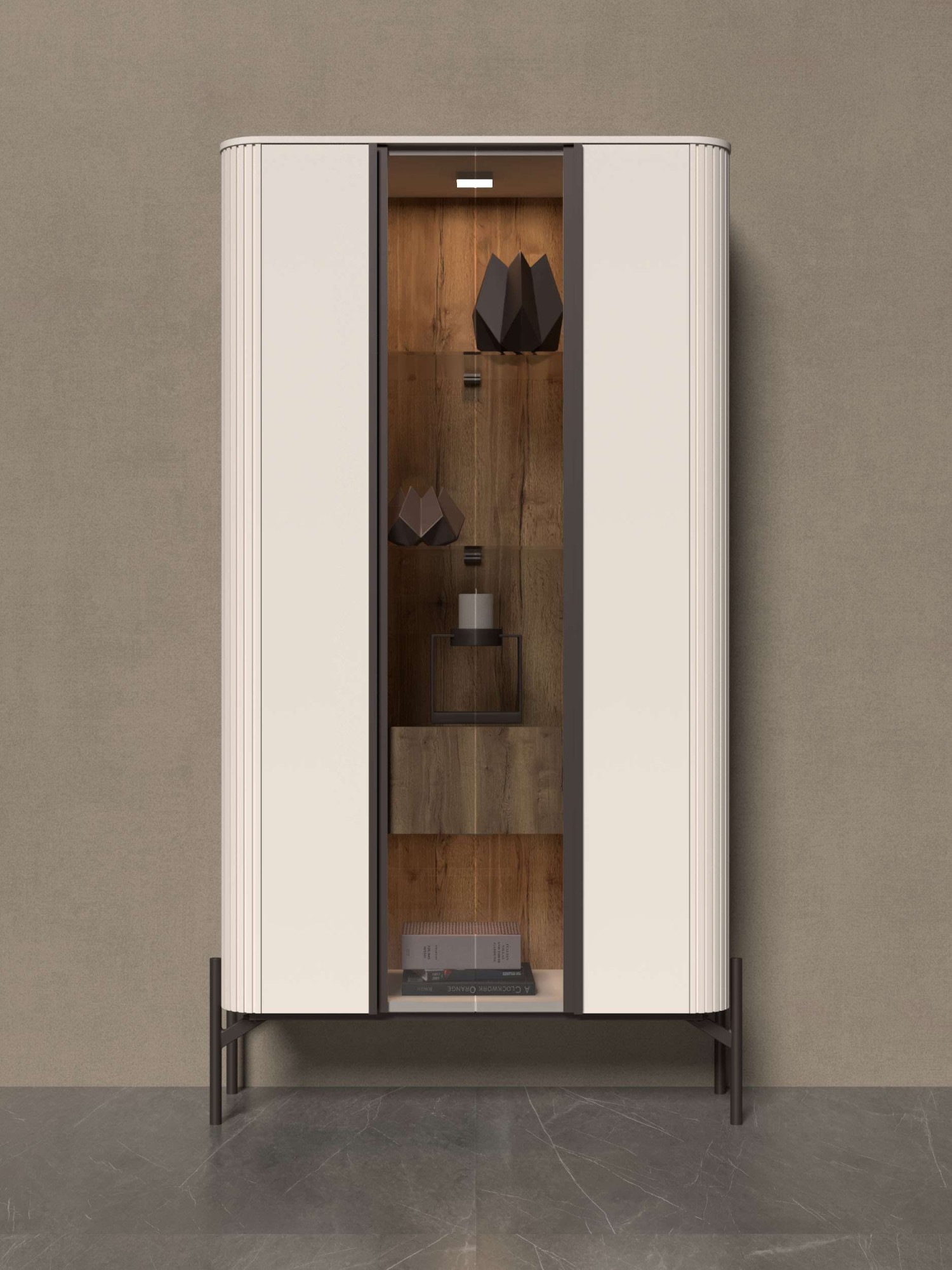 OTTO home Vitrine »Rondo, Showcase, Parsol-Sicherheitsglas, integrierte LED-Beleuchtung« UV lackiert, Soft Close Funktion, Metallrahmen als Basis des Elements