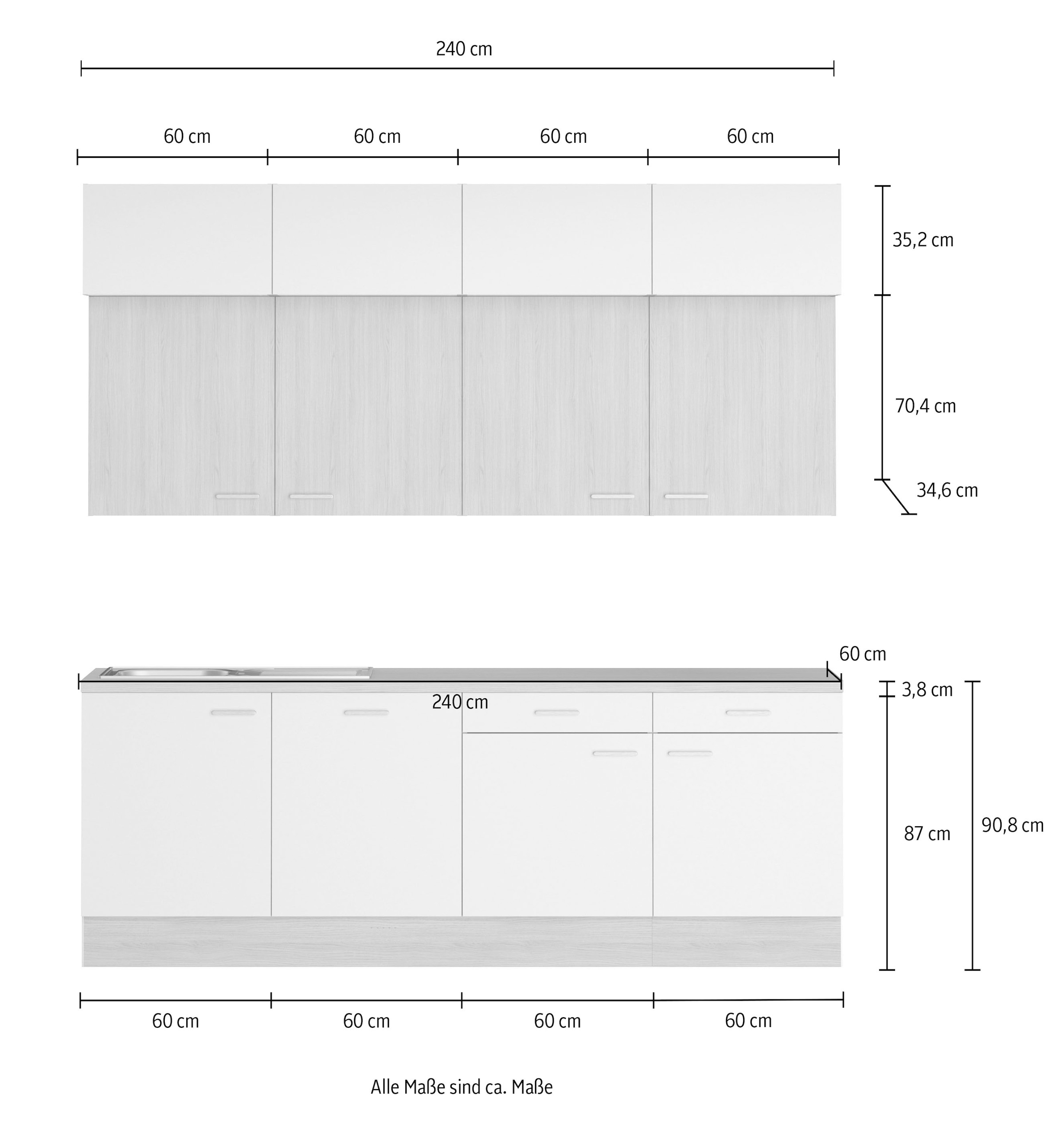 KOCHSTATION Küchenzeile »KS-Lucy« Breite 240 cm, Soft-Close, inkl. Zubehör, wahlweise mit Geschirrspüler