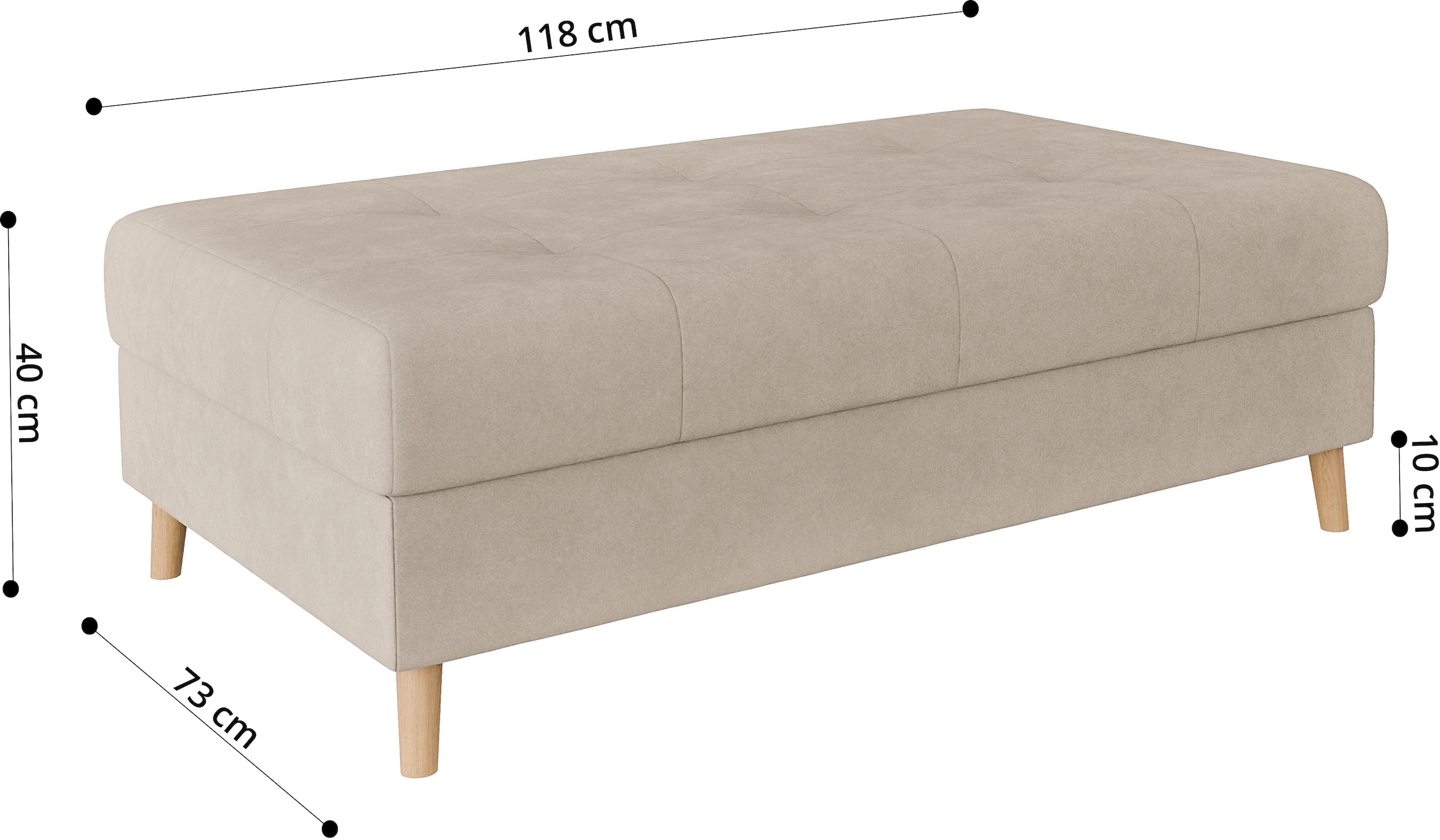 Home affaire Polsterhocker »CHARRE XXL, Steppung im Sitzbereich, Maße: B/T/H: 118/73/40 cm«, passend zur Serie CHARRE, auch in Cord und Bouclé