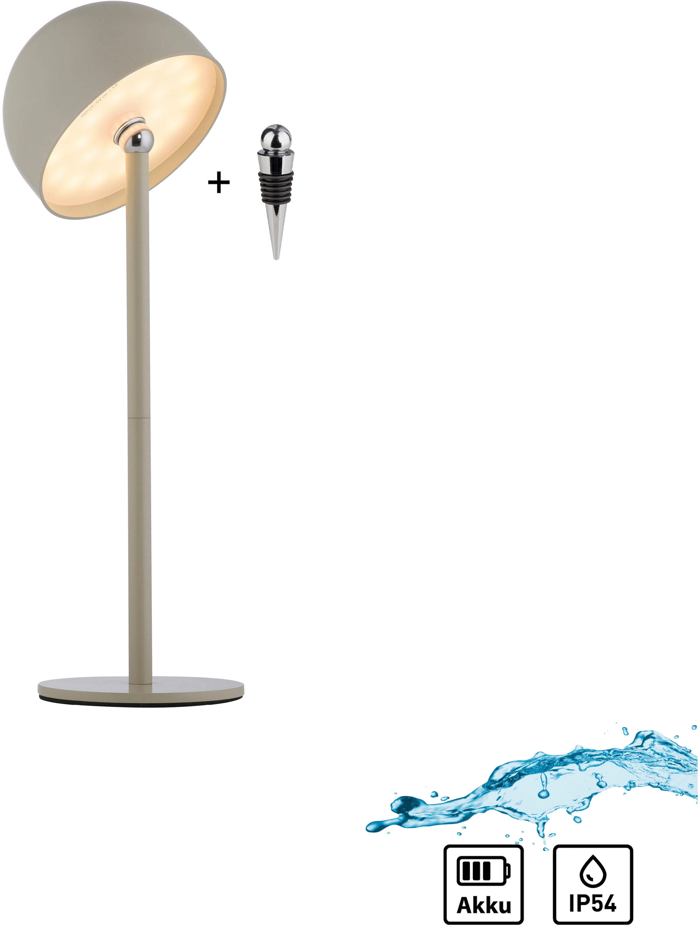 OTTO home Tischleuchte »Akku Tischlampe Garrin Indoor Outdoor, magnetischer Flaschenaufsatz« LED-Board Warmweiß Pilzlampe Flaschenaufsatz, Regulierung der Lichtstärke, Pilz, Lampe