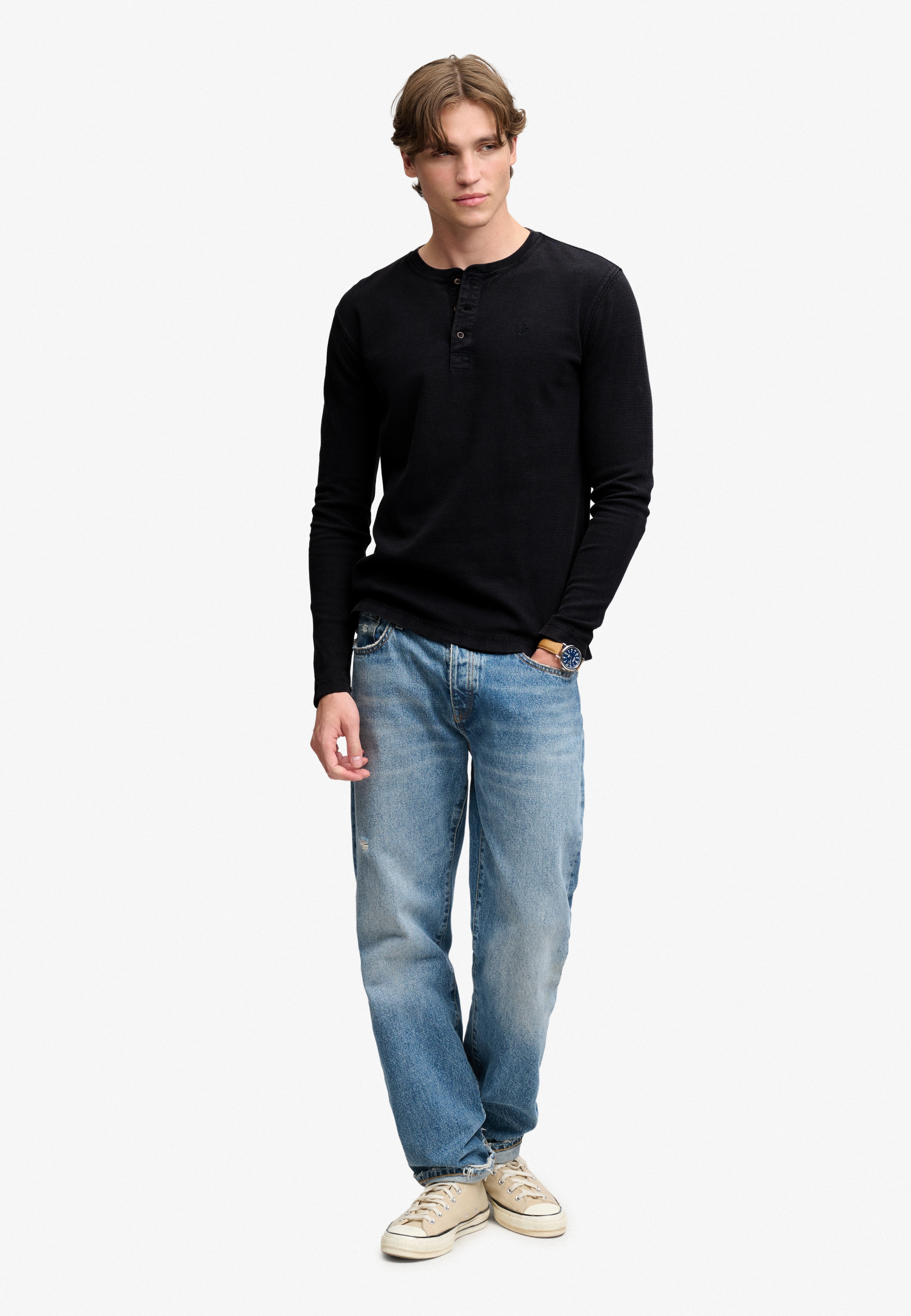 Superdry Langarmshirt »WAFFLE LONG SLEEVE HENLEY TOP« Baumwolle, relaxed fit