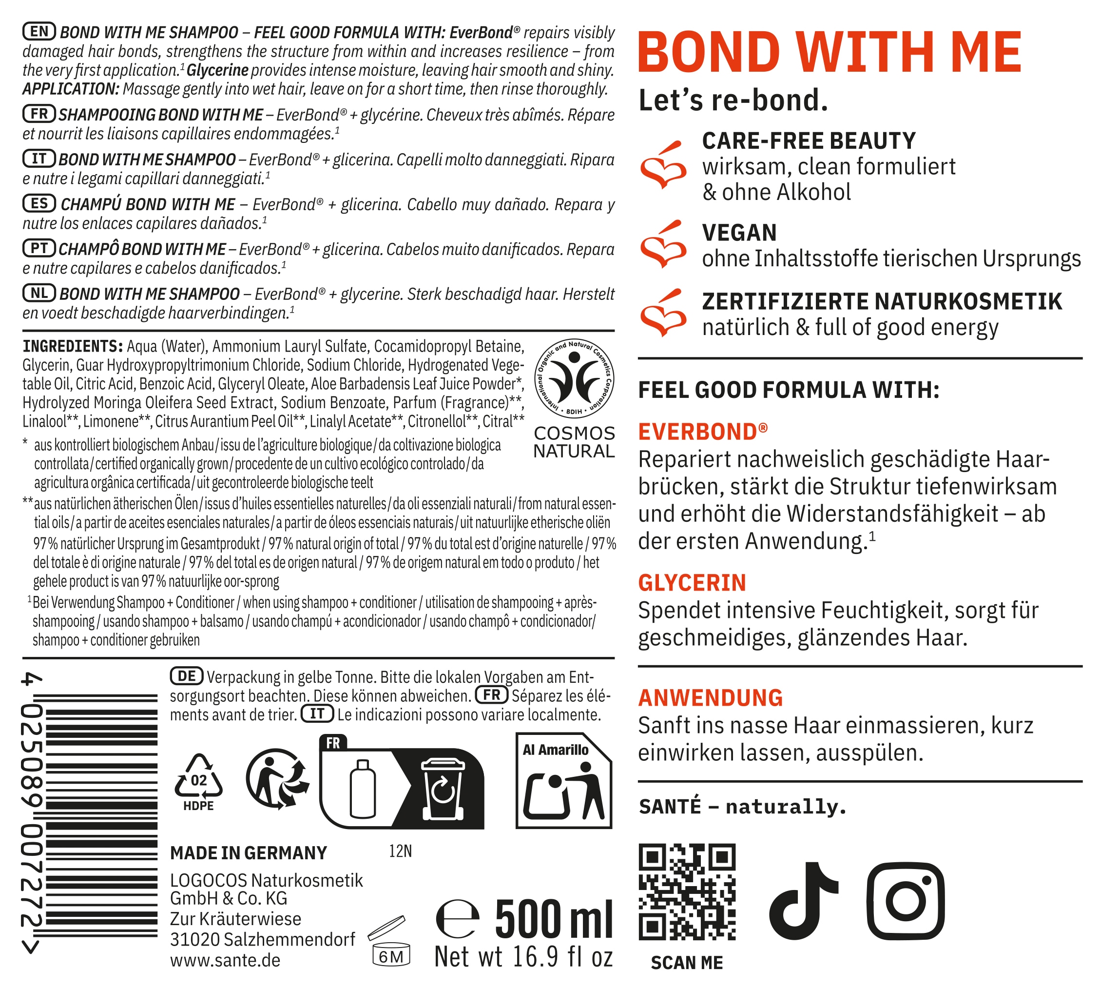 SANTE Haarshampoo »Bond with Me Shampoo« Haarshampoo, mit Aloe Vera Saftpulver