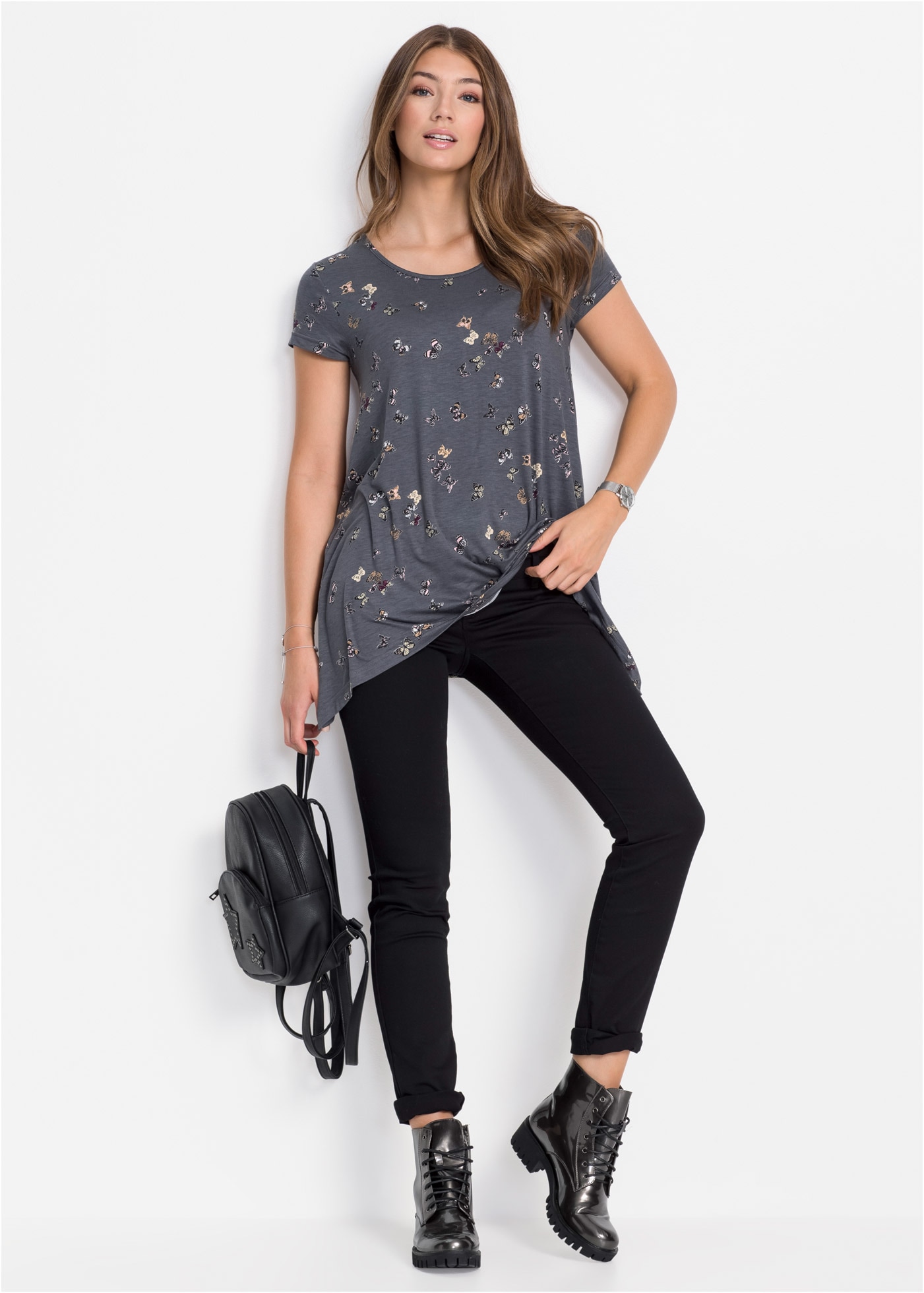 bonprix T-Shirt leicht ausgestellter Schnitt, verlängerte Saumseiten