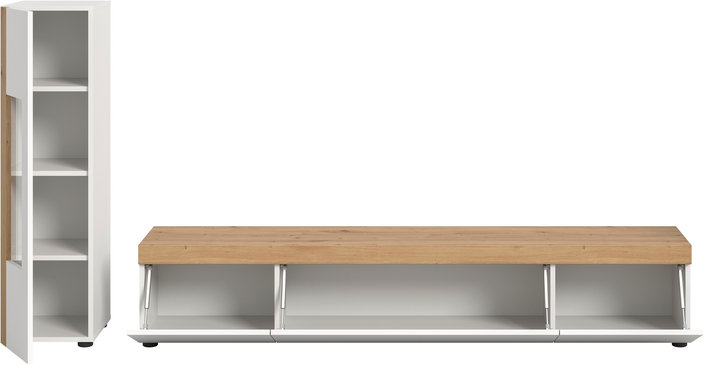 INOSIGN Wohnwand »Svala, Breite 180 cm, Wohnkombination«, (Set, 2 St.), stehend u. hängend montierbar,Vitrinenschrank, Lowboard