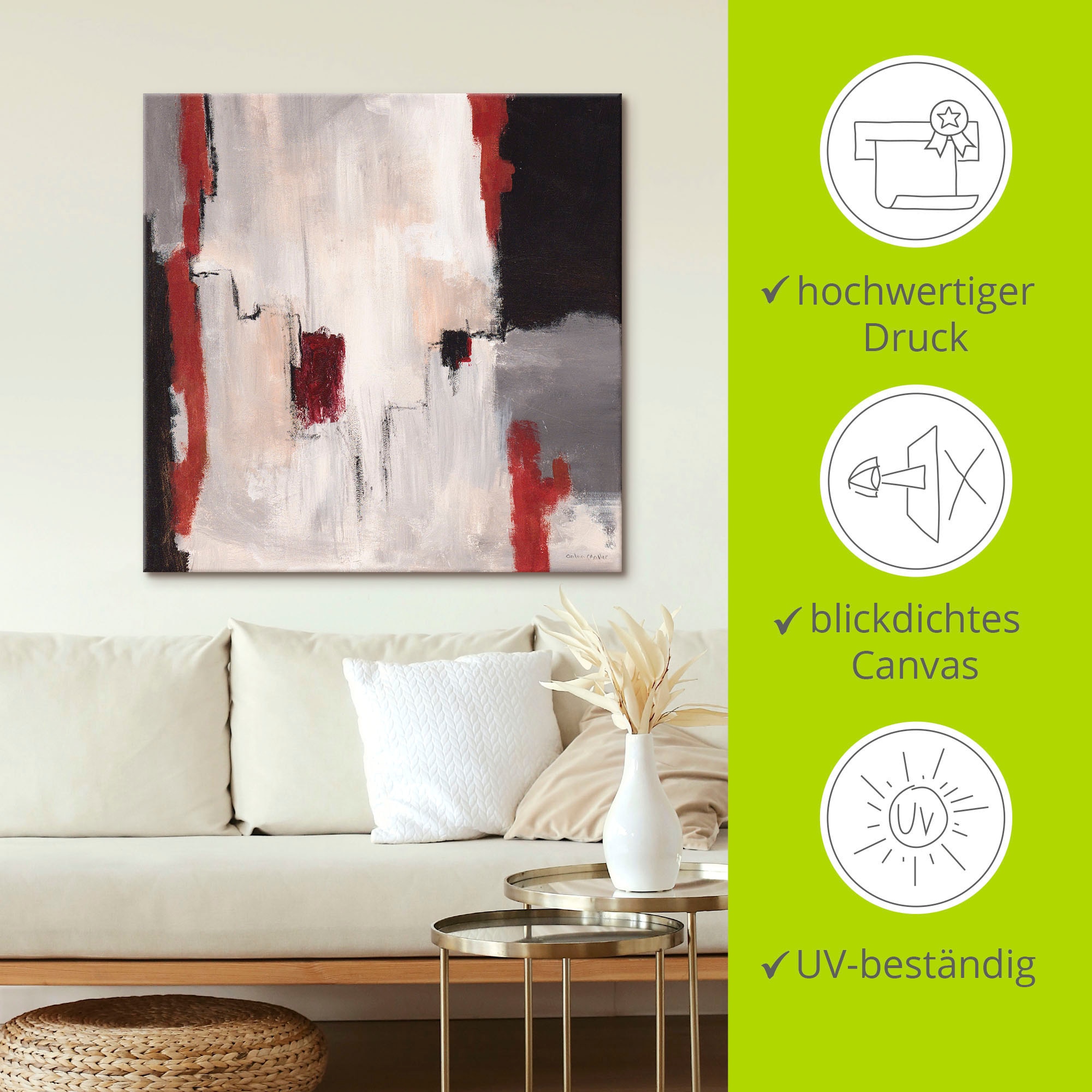 Artland Wandbild »Rot an Grau I - Abstrakt« Gegenstandslos 1 Stk. tlg. als Alubild, Outdoorbild, Leinwandbild, Poster in verschied. Größen