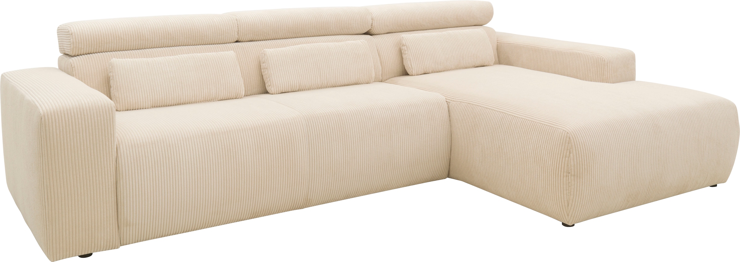DOMO collection Ecksofa »Brandon B/T: 289/177 cm, belastbar bis 140kg/ Sitz, L-Form«, ohne Sitztiefenverstellung, Cord, creme