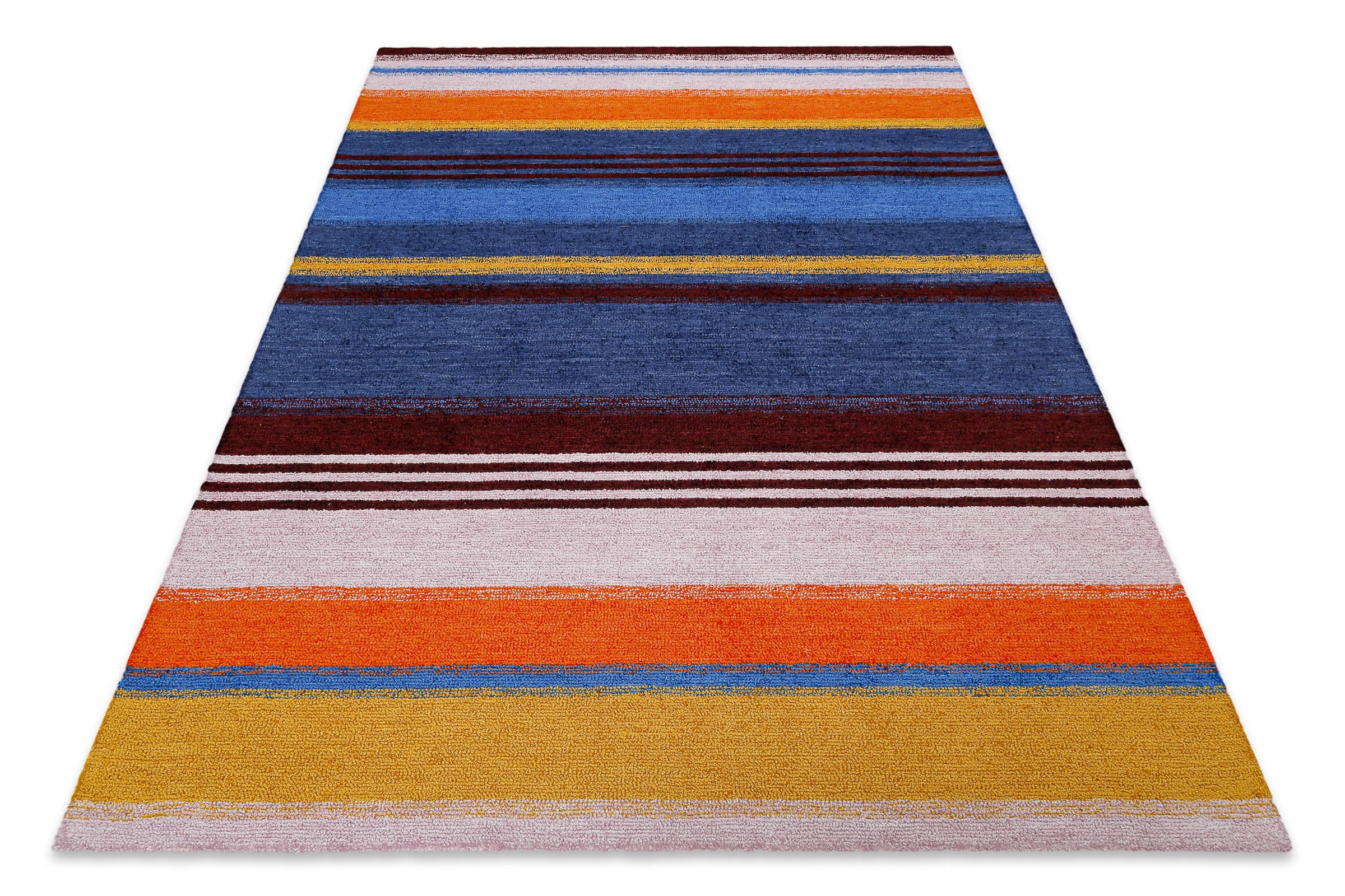 Wecon home Teppich »Petrol« rechteckig 7 mm Höhe handgefertigt, pflegeleicht, gestreift, Wohnzimmer, Schlafzimmer