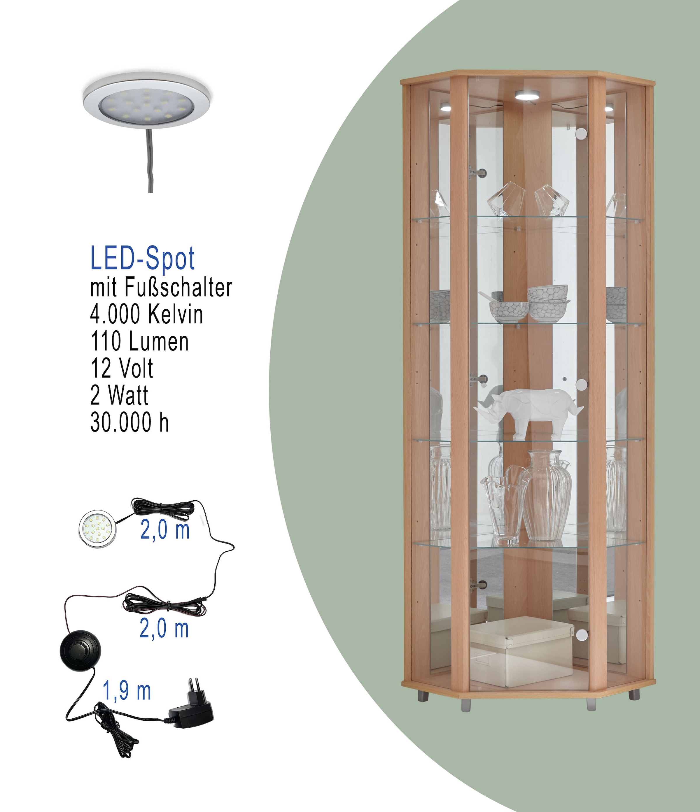 fif möbel Eckvitrine »TRIO Höhe ca. 172 cm, ink. Beleuchtung«, Eckvitrine/Glasvitrine 1x Glastür, perfekt für Sammler, Sammlervitrine