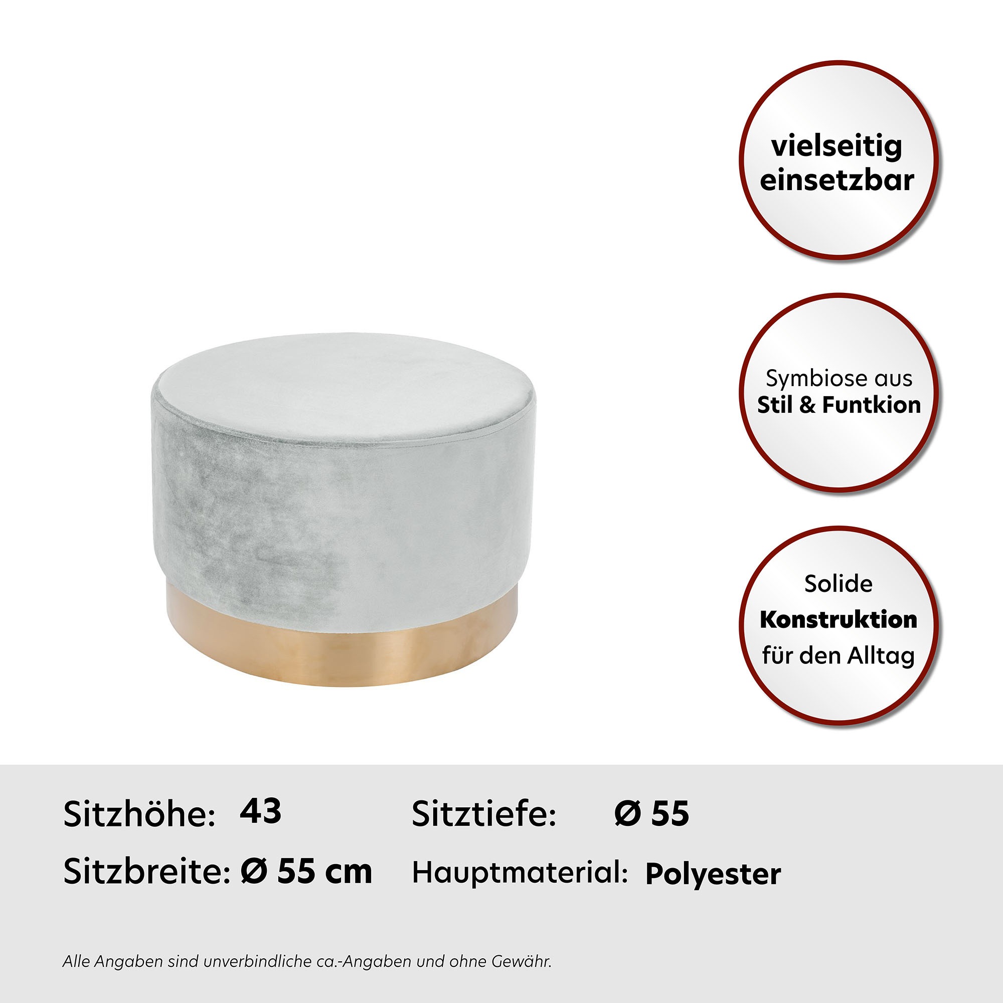 Kayoom Hocker »Nano 510, Hocker in stilvollem Design,weiche Schaumstoff-Sitzfläche«, (1 St.), Golz Akzente, mit pflegeleichtem Stoffbezug, große runde Form