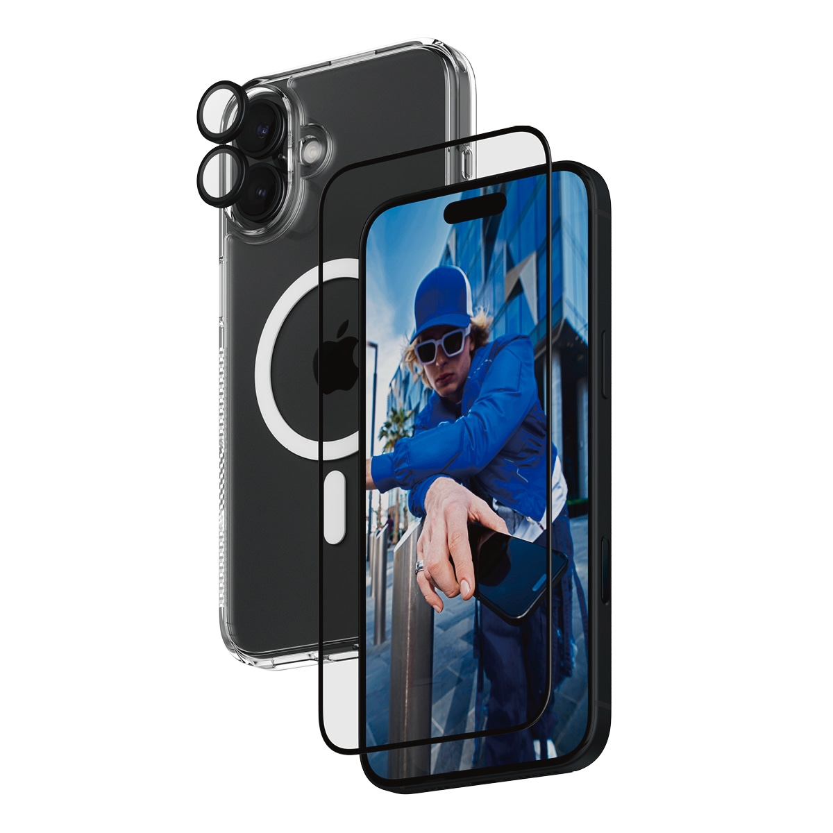 PanzerGlass Displayschutzglas »3-in-1 Protection, Glass, Hoops, Case« für Apple iPhone 16 Plus Displayschutzfolie, Schutzfolie, Bildschirmschutz, kratz- & stoßfest