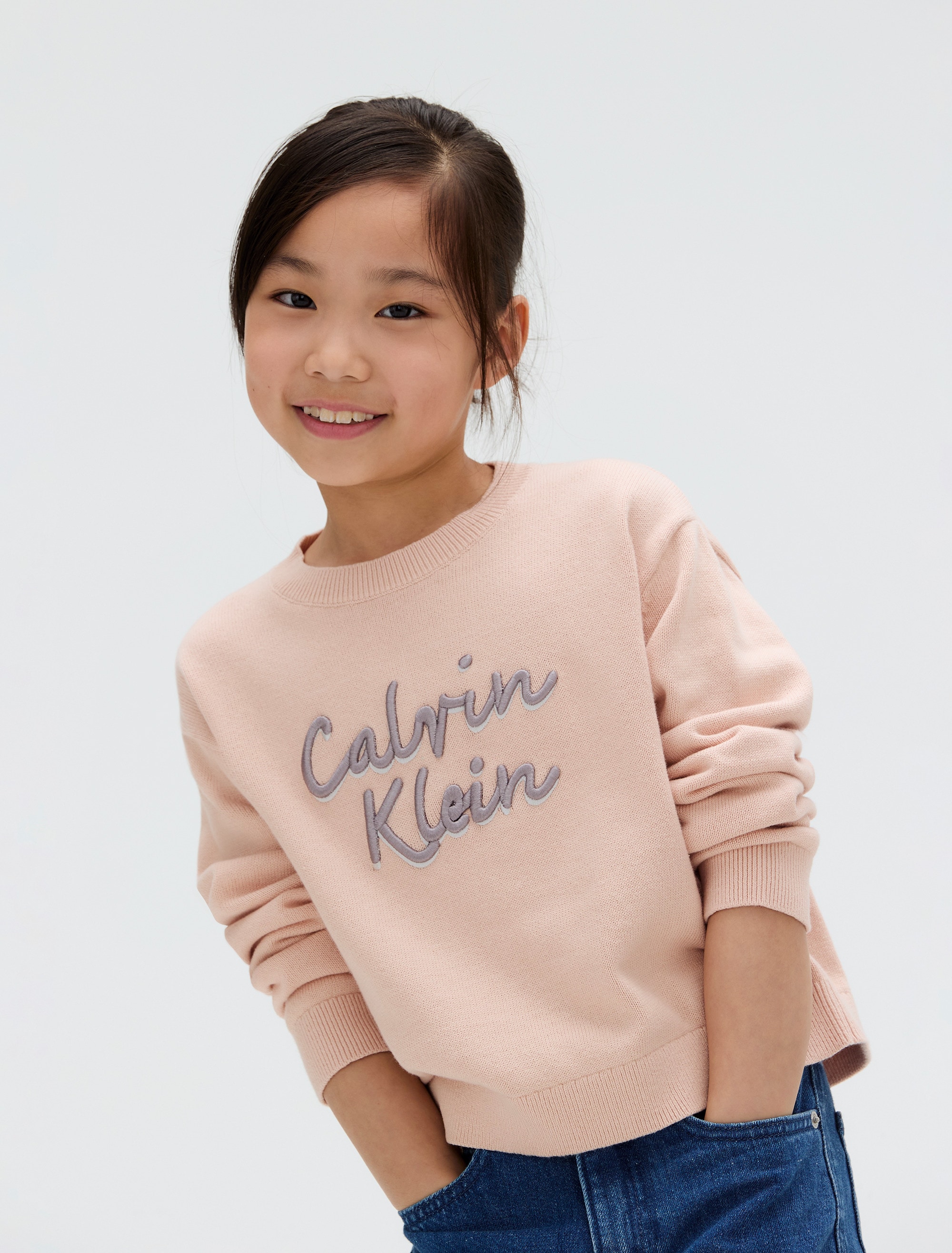 Calvin Klein Jeans Rundhalspullover »LOGO METALLIC INTERSIA«, für Kinder bis 16 Jahre, große Stickerei