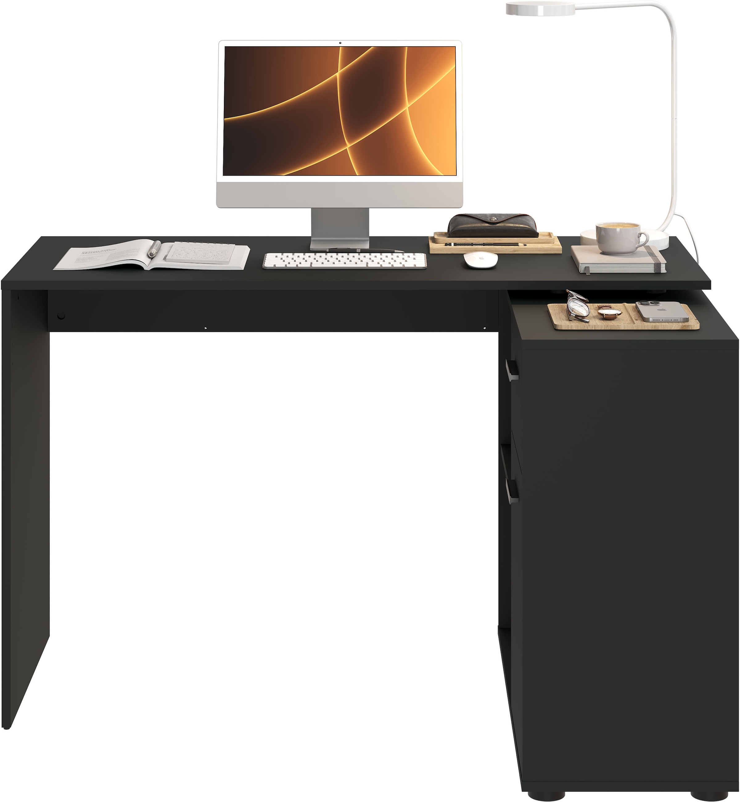 FMD Eckschreibtisch »AUGSBURG«, Schreibtisch/ Sideboard m. Stauraum, beids. montierb., 117 oder 148 cm