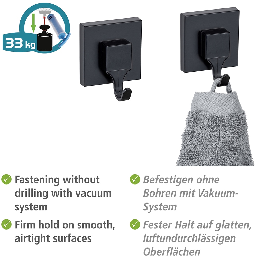 WENKO Wandhaken »Vacuum-Loc® Modell Quadro«, aus Kunststoff für Handtücher, Befestigen ohne Bohren