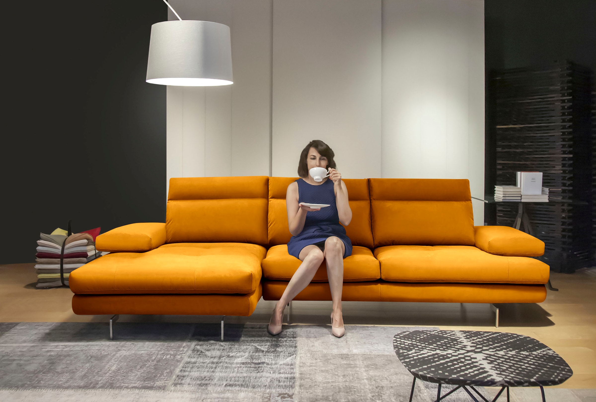CALIA ITALIA Ecksofa »Toby Wing, Komfortsofa der Extraklasse, bequem, L-Form«, inklusive Sitztiefenverstellung, Füße in chrom glänzend