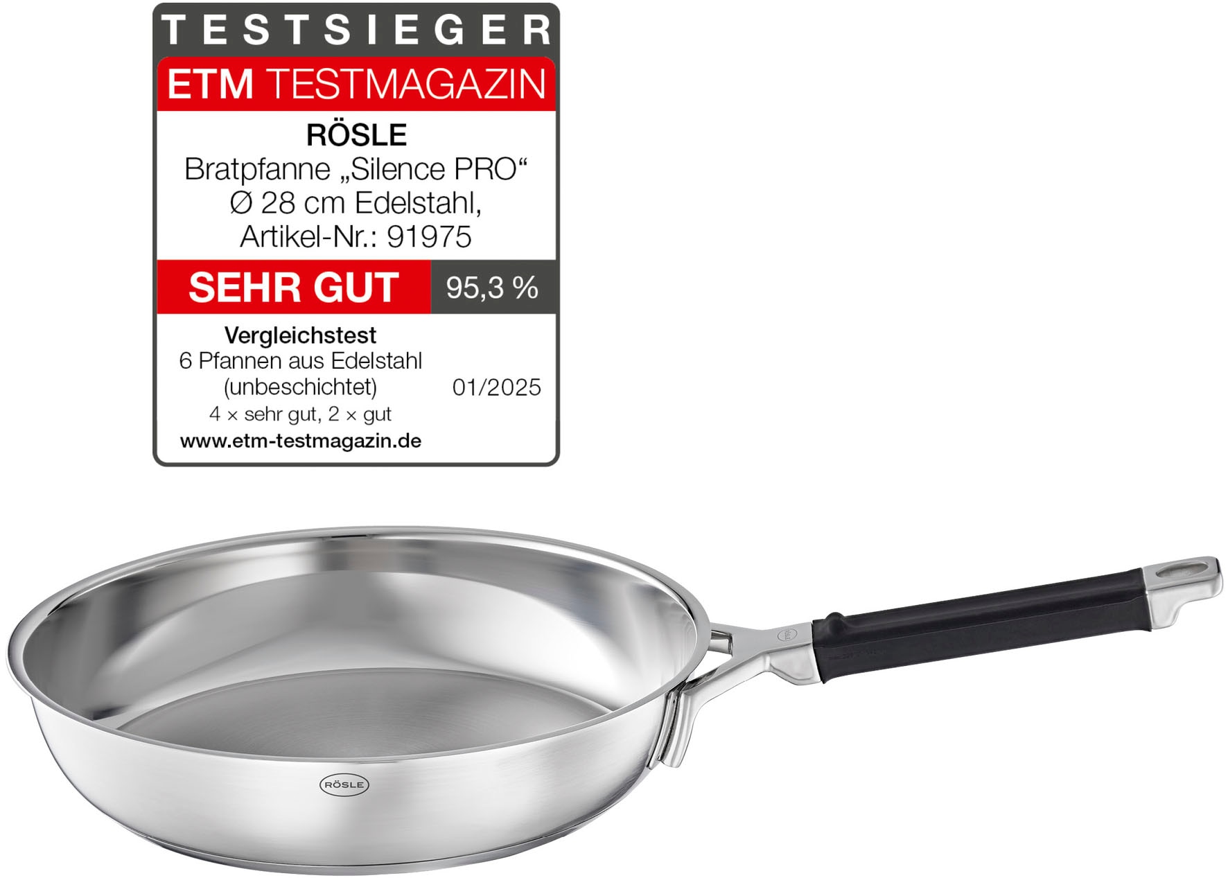 RÖSLE Bratpfanne »SILENCE PRO«, Edelstahl 18/10, (1 tlg.), Universalpfanne, spülmaschinen- und induktionsgeeignet, 28 cm