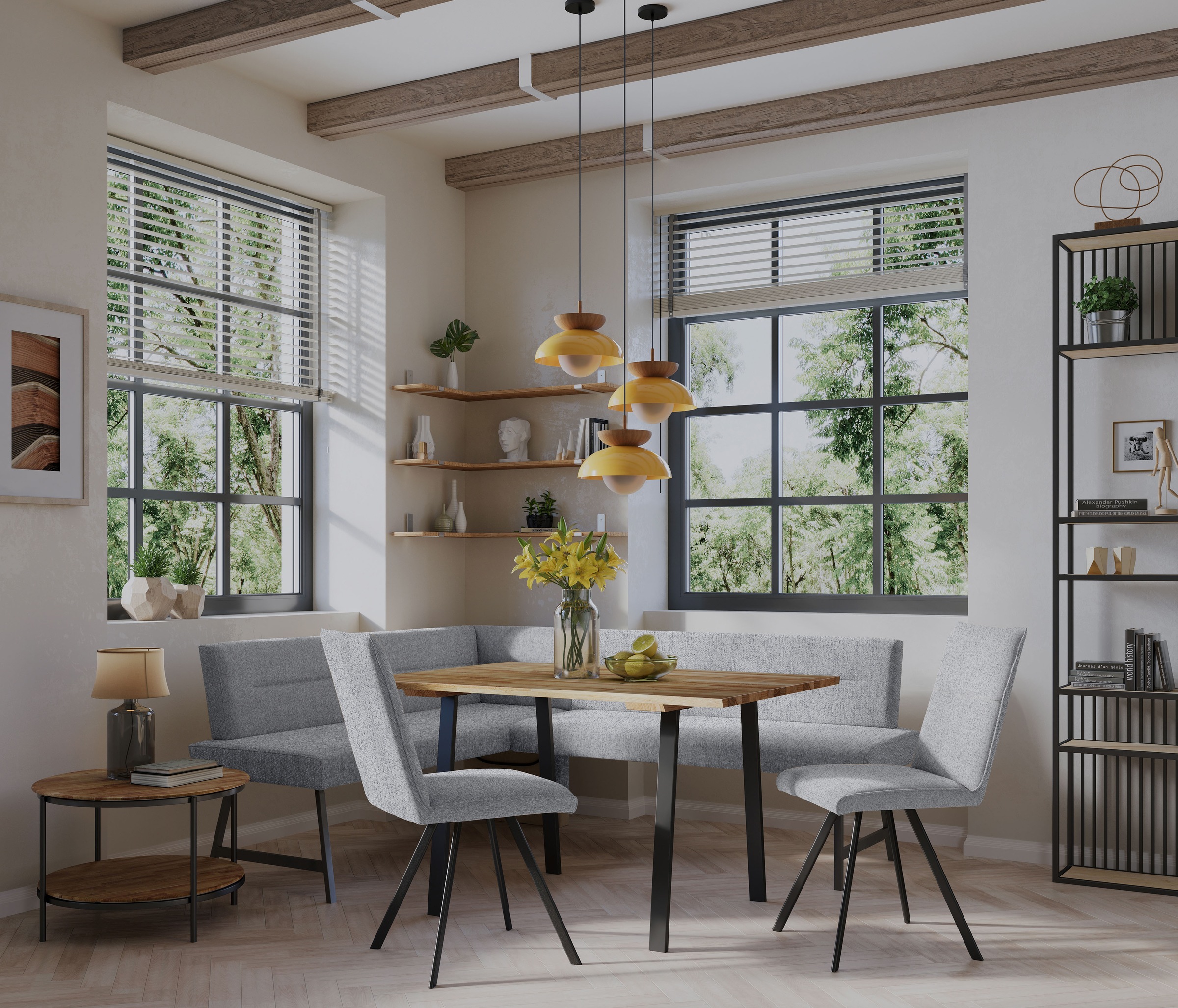 Home affaire Eckbankgruppe »Sava«, (Set, 4 tlg.), Eckbank mit Wellenfederung im Sitz, Tisch Massiv Eiche