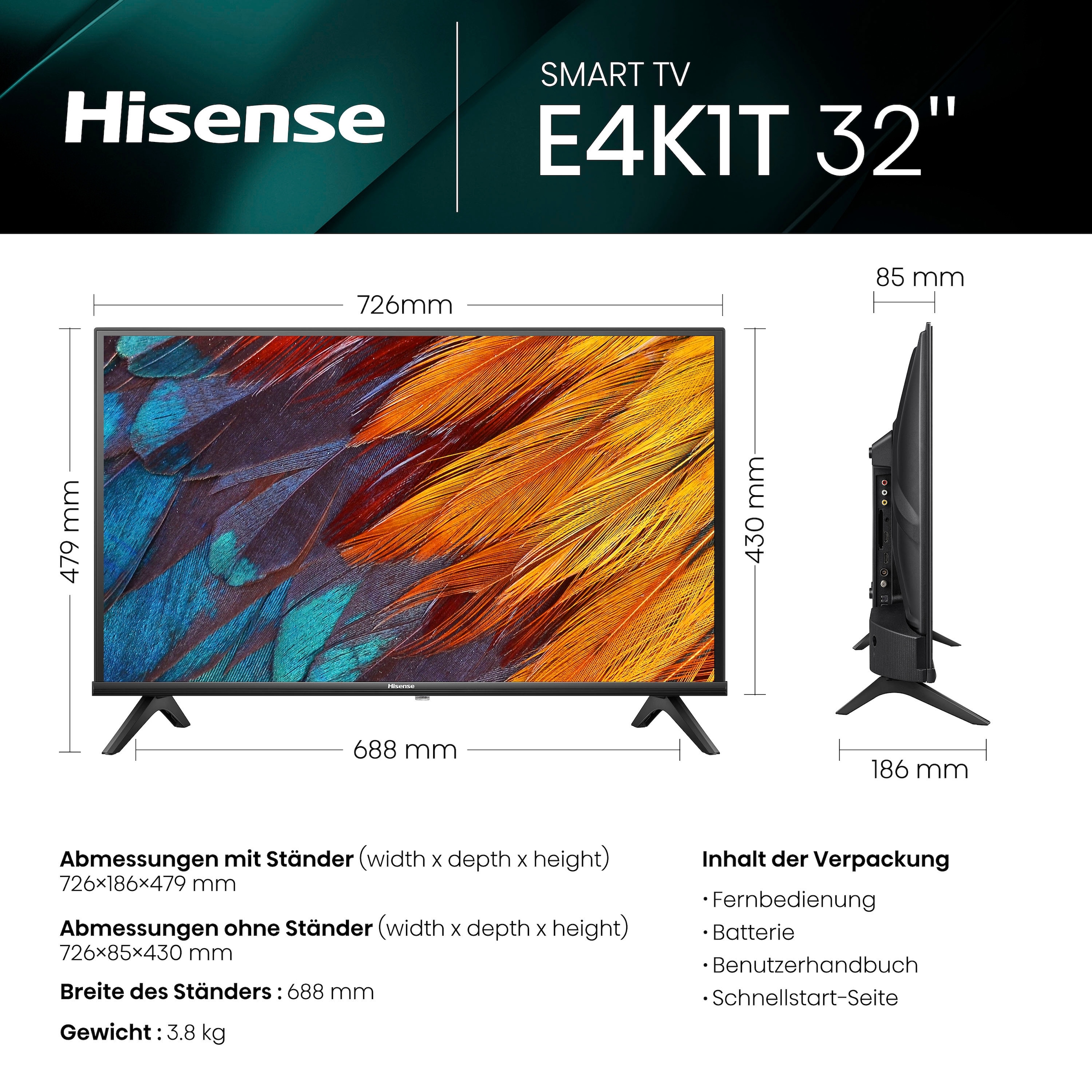 Hisense LED-Fernseher »32E41KT«, HD, Smart-TV,Triple Tuner DVB-T2 / T/C / S2 / S