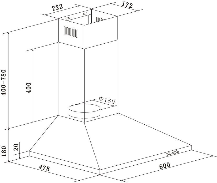 RESPEKTA Kaminhaube »CH 22055 SA«, 60 cm, 3 Leistungsstufen, LED-Beleuchtung, Ab- und Umluftfähig