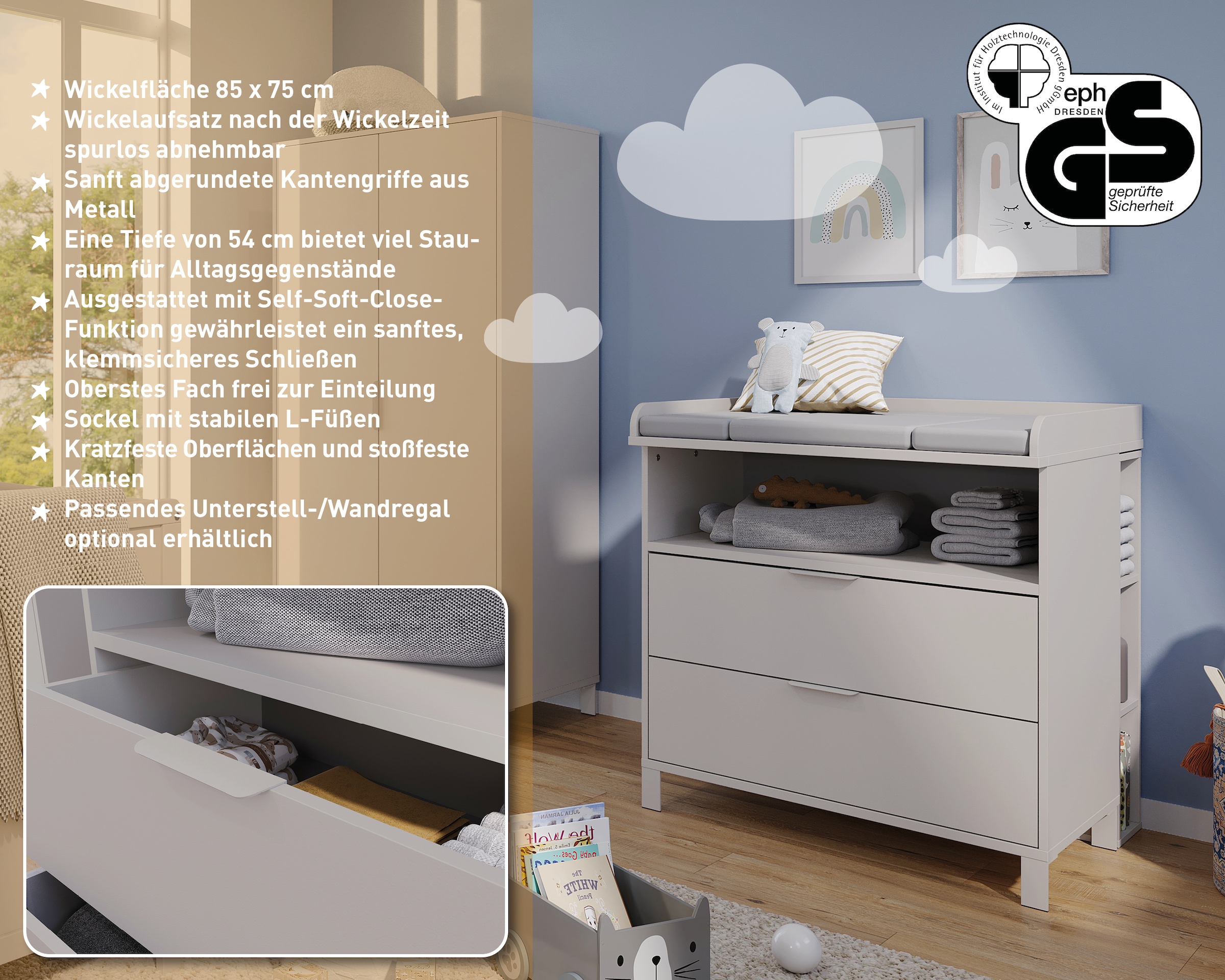 GERMANIA Wickelkommode »GW-Alkmaar«, bis 45 kg, Wickelaufsatz wieder spurlos abnehmbar, 89 cm