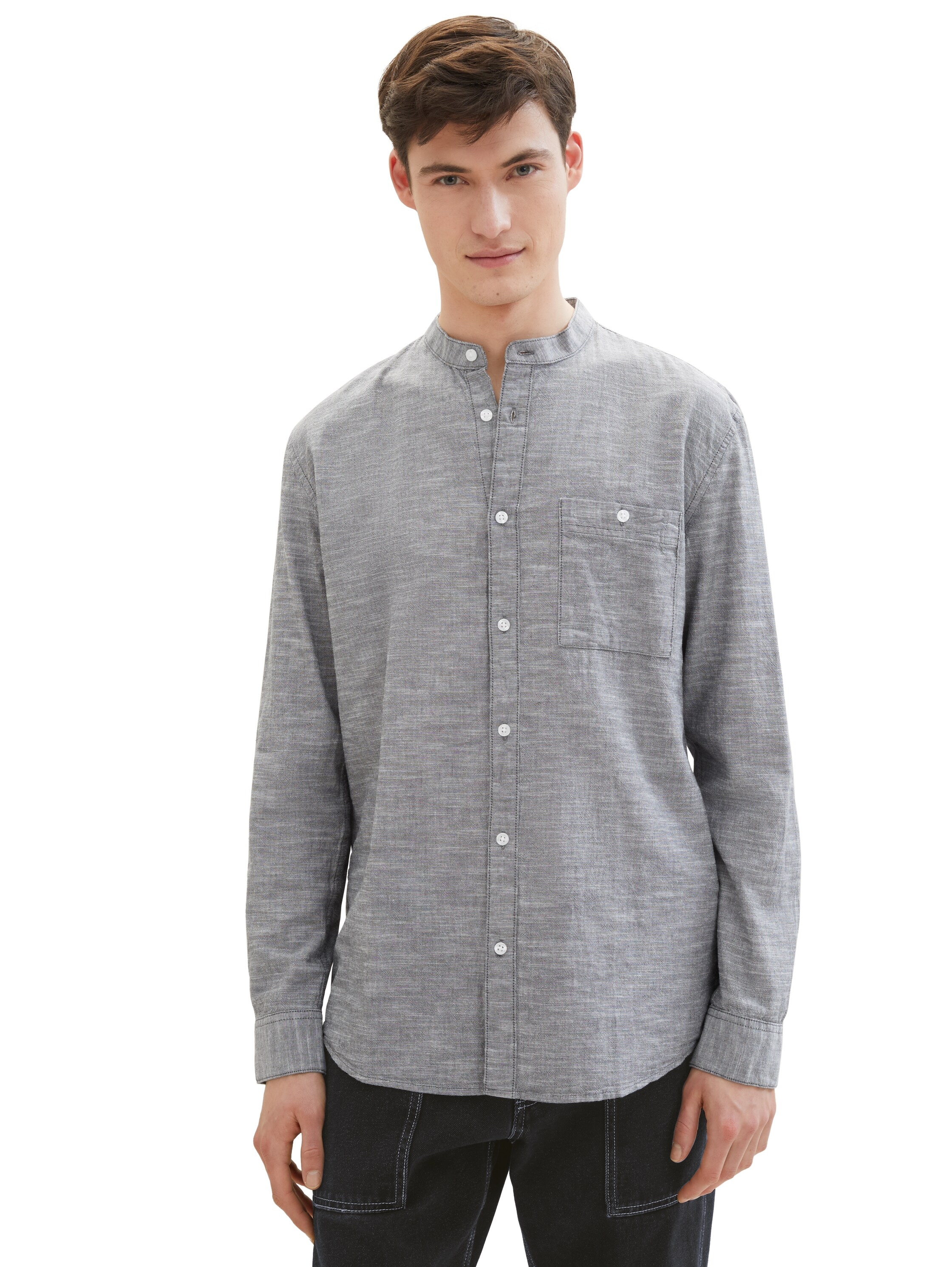 TOM TAILOR Denim Langarmhemd, mit Stehkragen und Knopfleiste