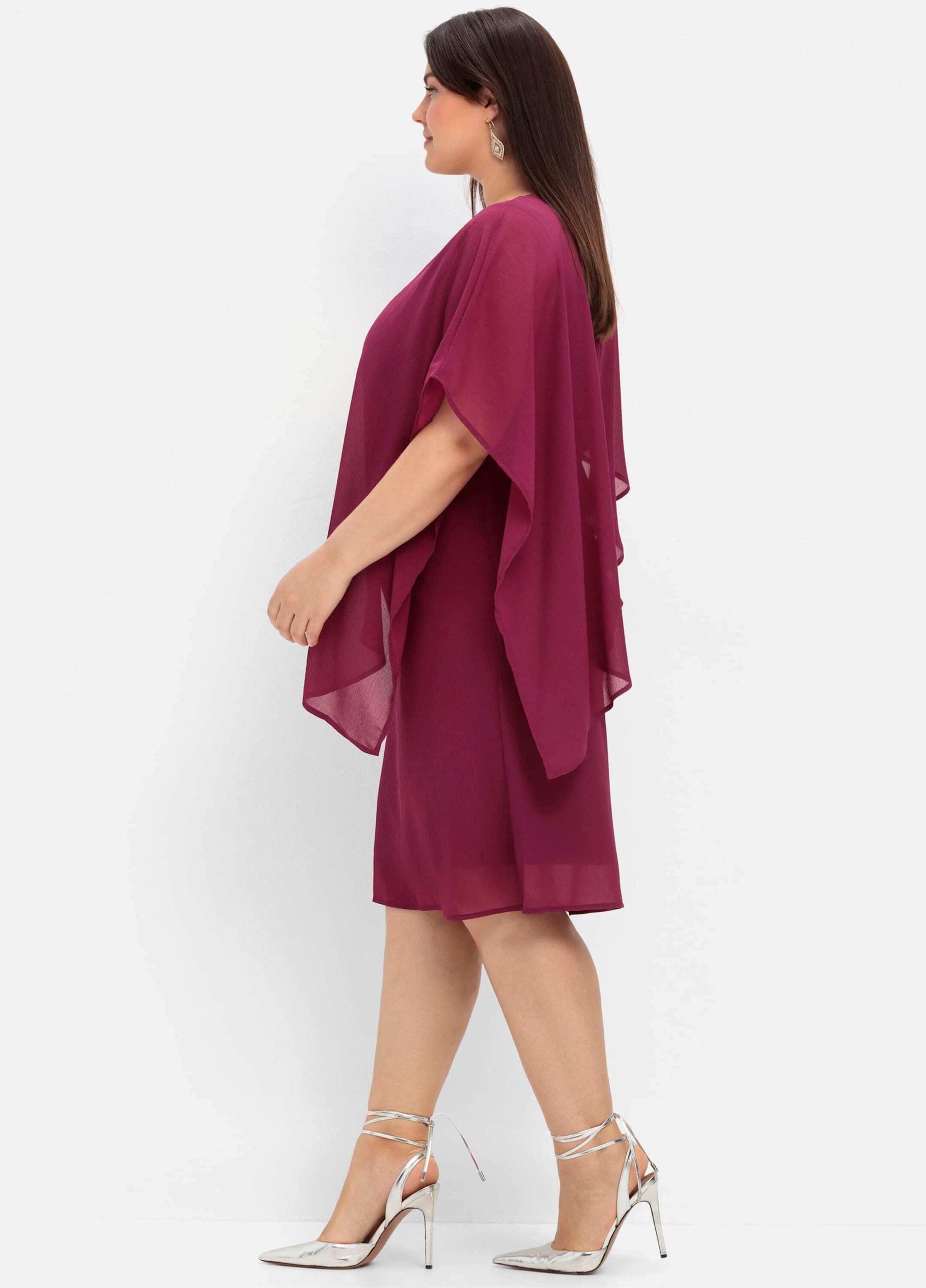 Sheego Cocktailkleid »Cocktailkleid Cocktailkleid aus Chiffon« Ohne Taschen mit asymetrischem Cape