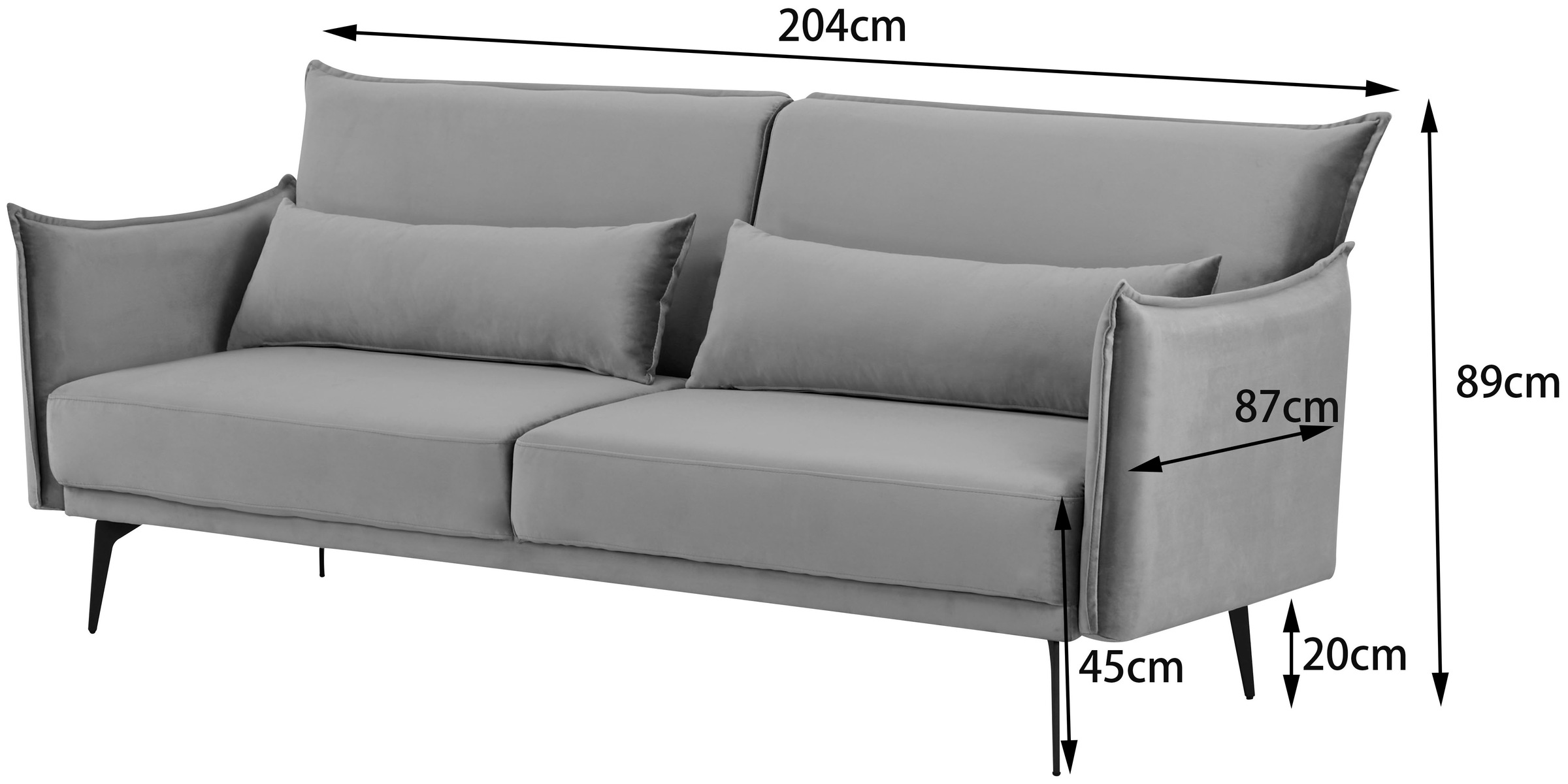 INOSIGN Schlafsofa »TULARE, 204 cm, klappbarer 3-Sitzer mit verstellbarer Rückenlehne,«, Schlaffunktion, Velvet-Samtvelours u. Webstoff