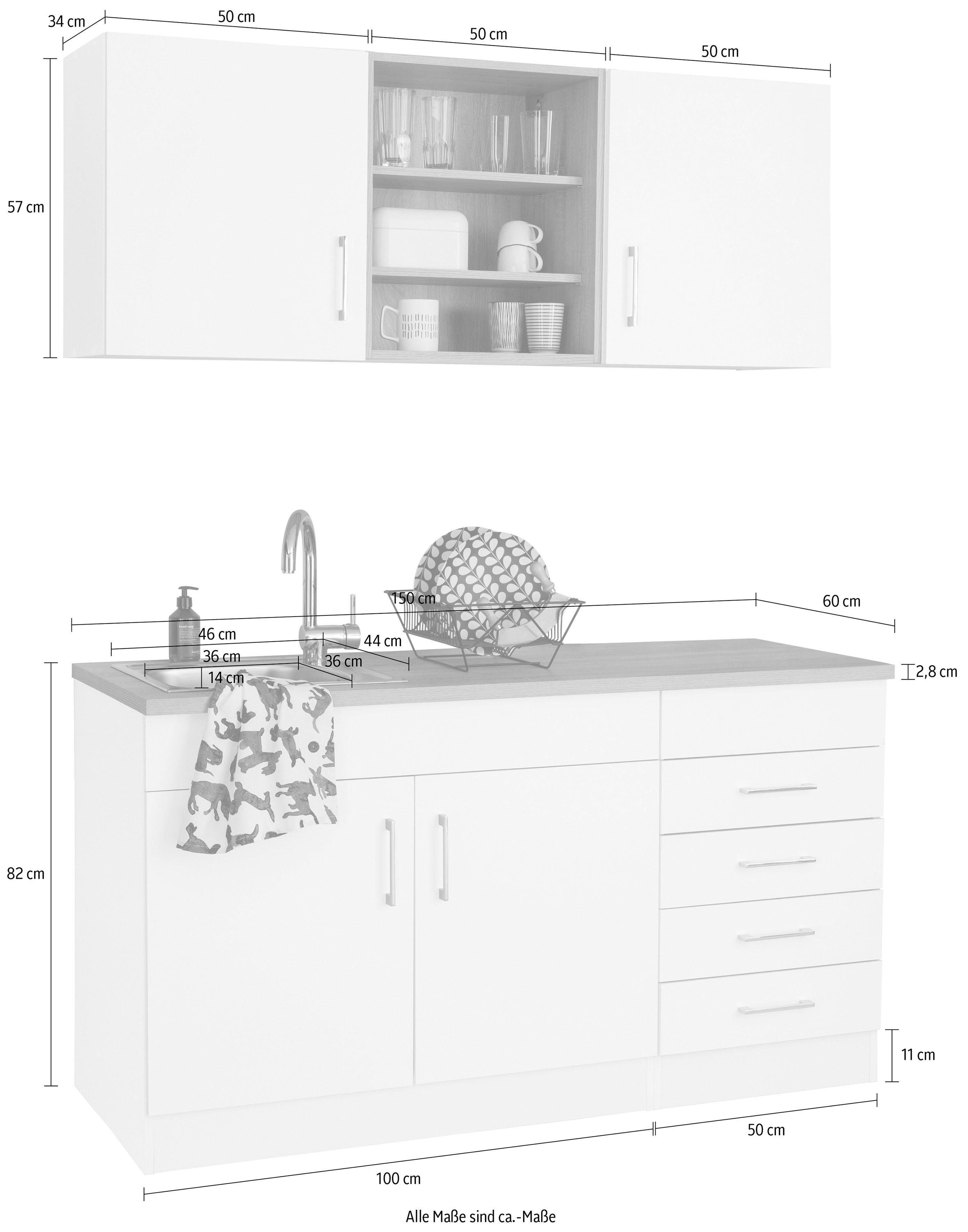 HELD MÖBEL Pantryküche »Mali«, Breite 150 cm, wahlweise mit E-Geräten