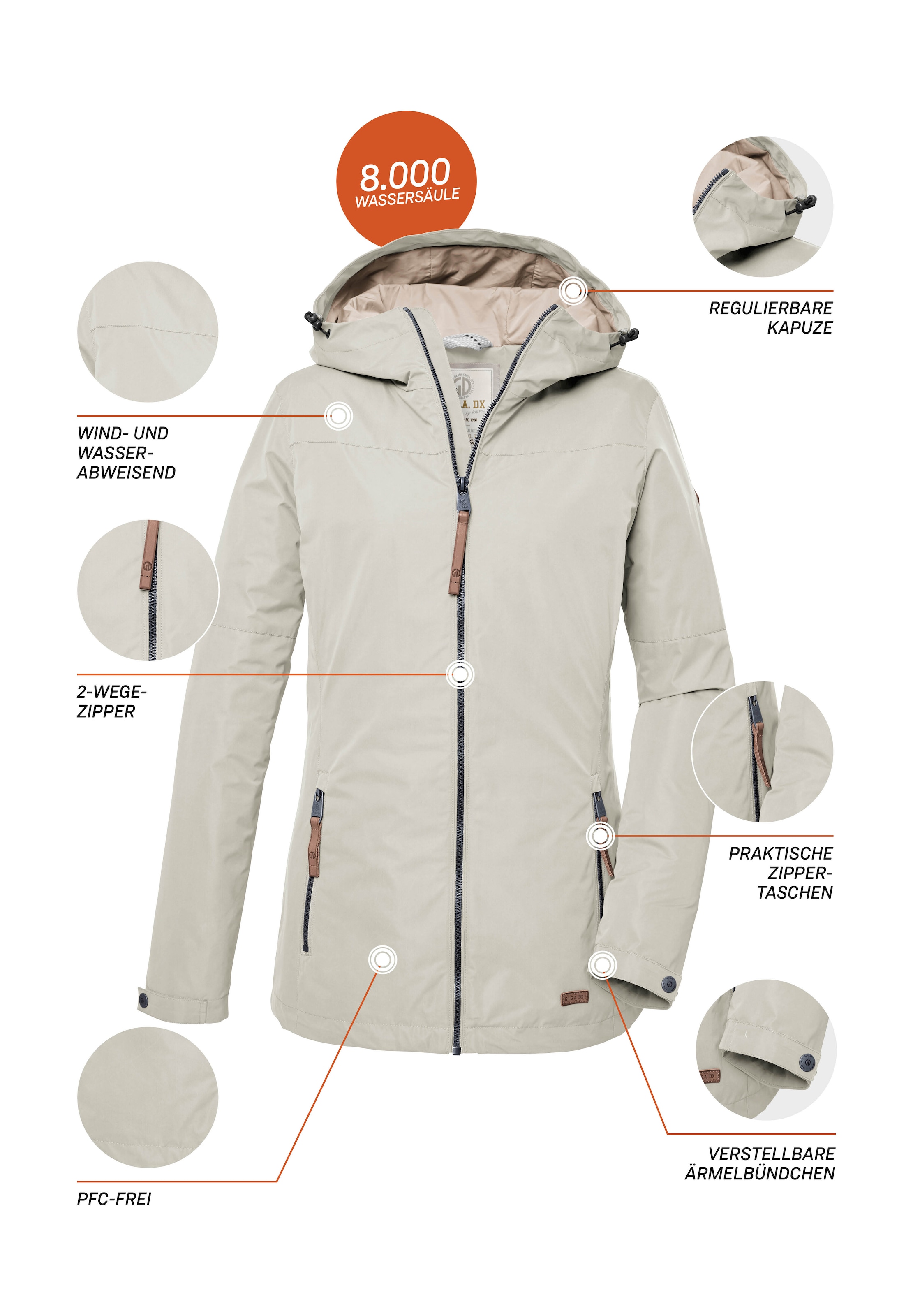 G.I.G.A. DX by killtec Funktionsjacke »GS 18 WMN JCKT«, Wasserabweisende Jacke mit Kapuze, Kinnschutz und viel Stauraum