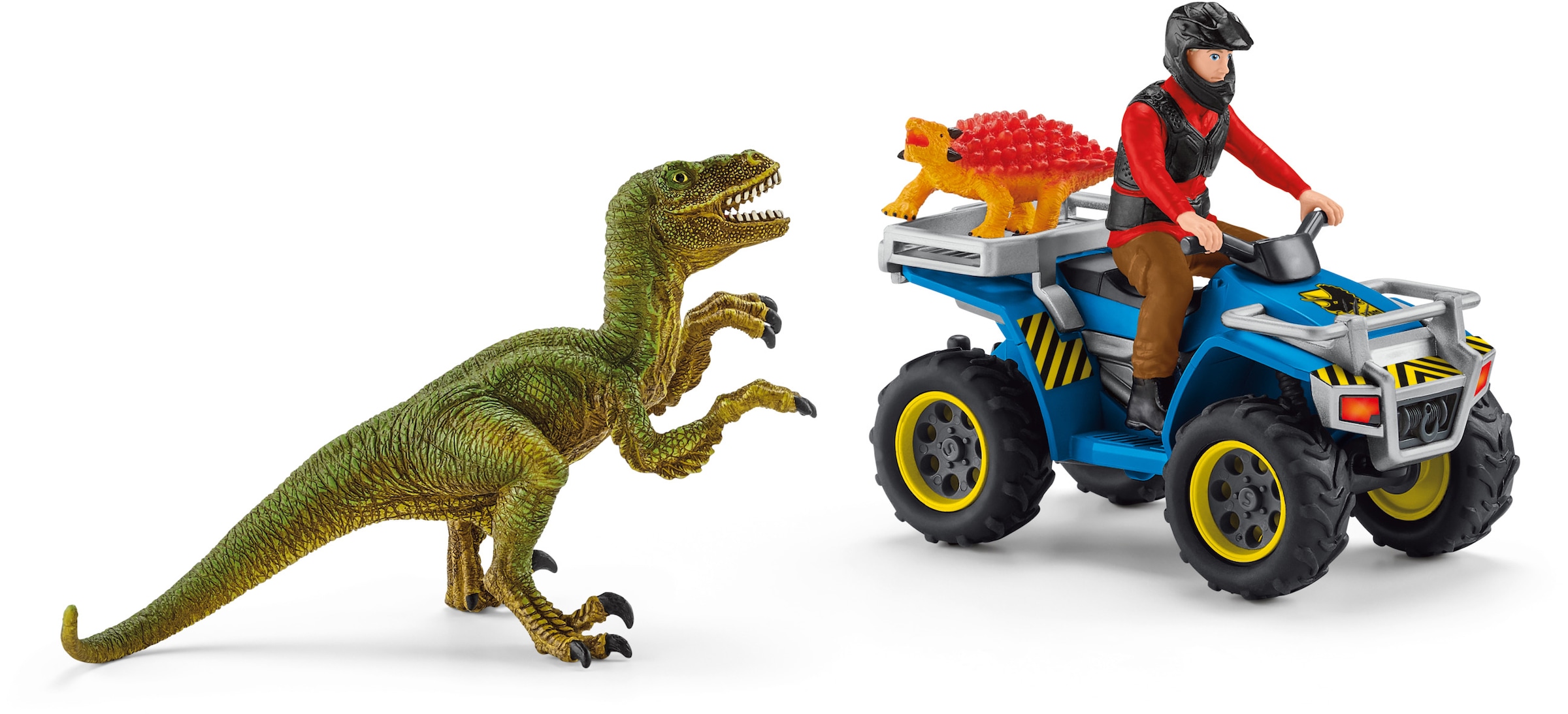 Schleich® Spielzeug-Quad »DINOSAURS, Flucht auf Quad vor Velociraptor (41466)«, (Set), Made in Europe