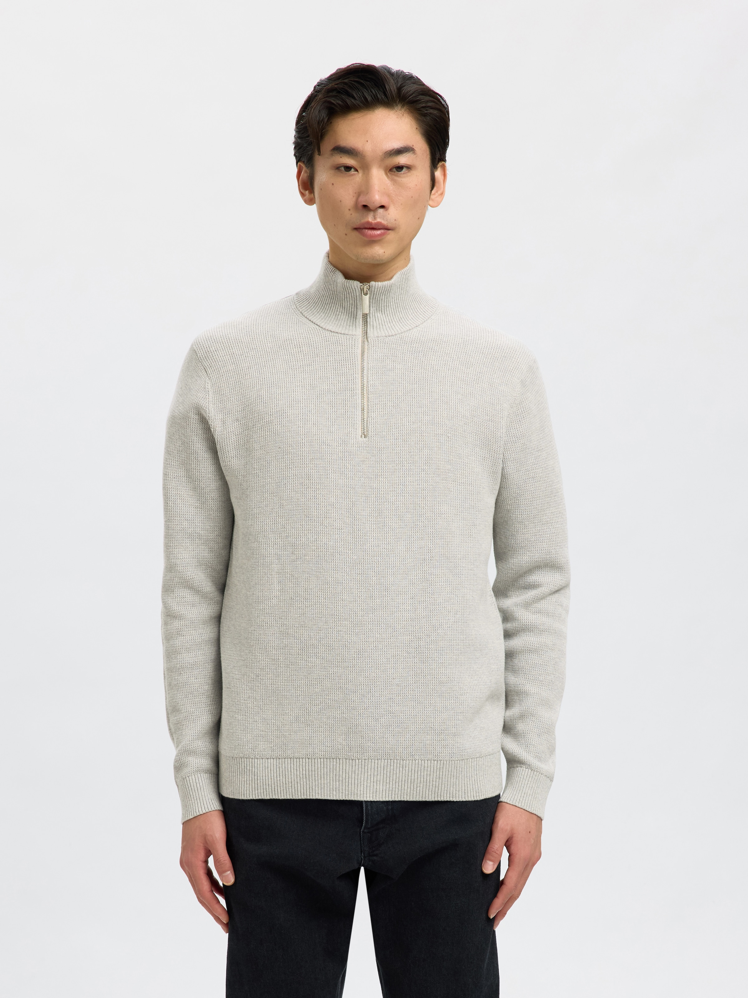 SELECTED Troyer »SLHDANE LS KNIT STRUCTURE HALF ZIP NOOS« Baumwolle, regular fit