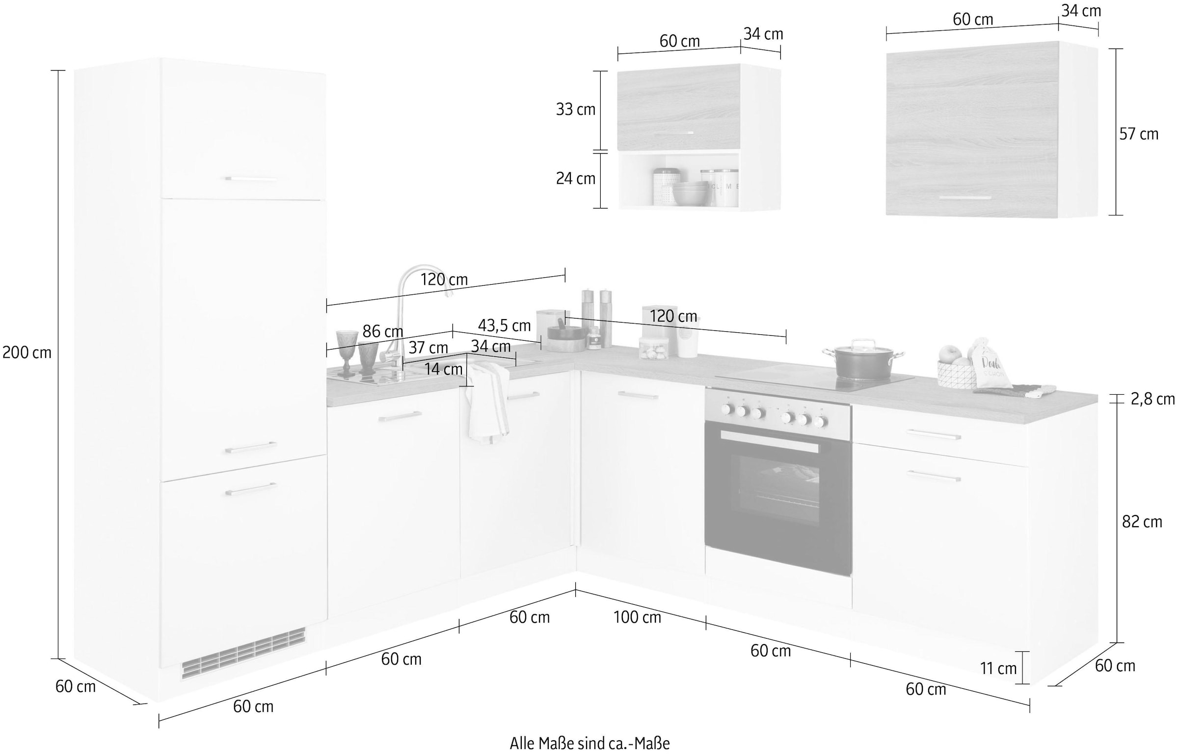 KOCHSTATION Winkelküche »KS-Visby«, ohne E-Geräte, Winkel 240 x 240cm für Kühlschrank u. Geschirrspüler