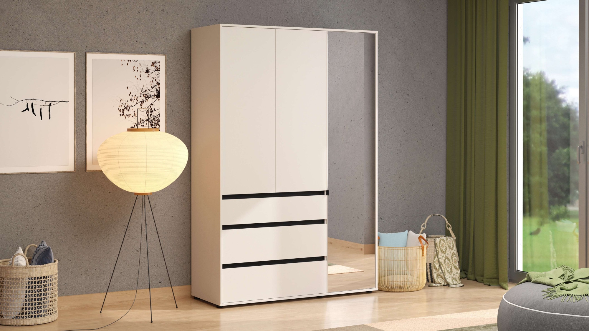 Home affaire Kleiderschrank »Corbett, grifflose Optik, FSC-zertifziert, Made in Europe« 138 oder 182,5cm breit, 211cm hoch und 54,5cm tief,  mit Spiegel, 3 Schubladen und Innenausstattung