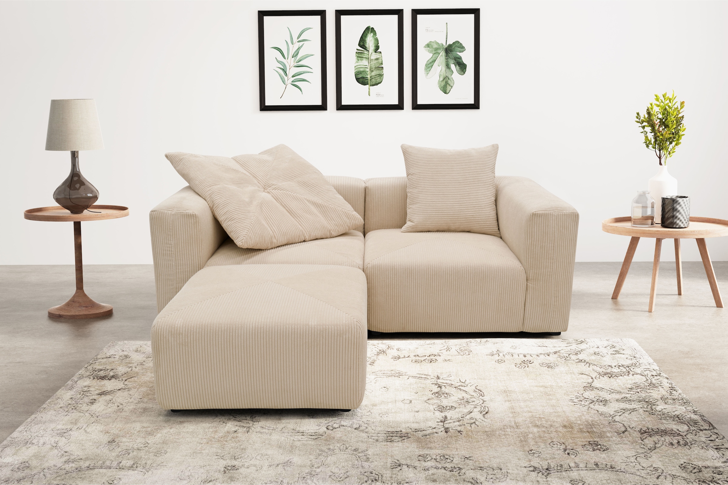 RAUM.ID Ecksofa »Gerrid L-Form«, Cord, Modulsofa, bestehend aus 2 Eckelementen + 1 Hocker