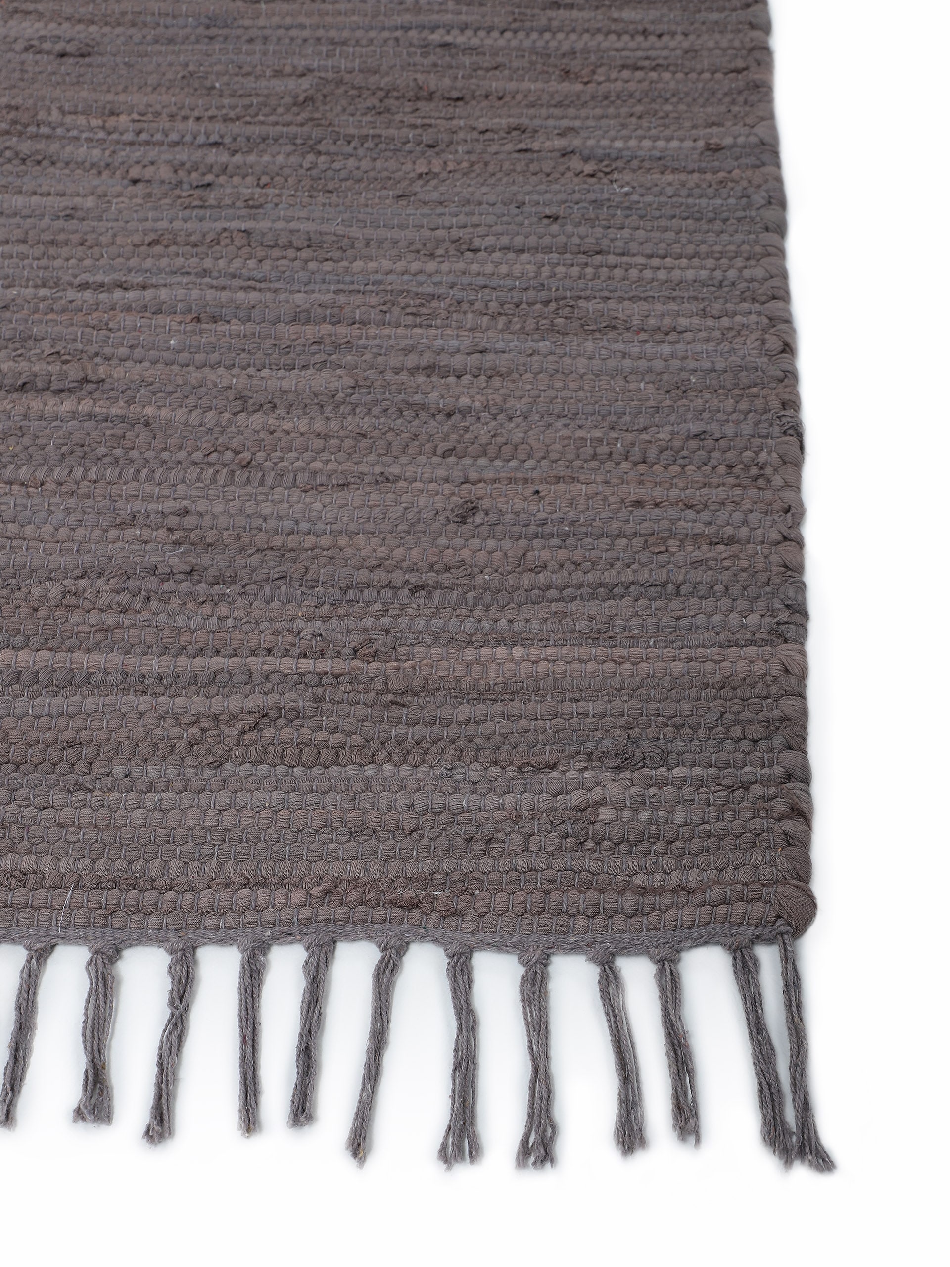 carpetfine Teppich »Kelim Chindi uni, auch als Läufer«, rechteckig, 5 mm Höhe, Wendeteppich, reine Baumwolle, handgewebt, Uni-Farben, mit Fransen