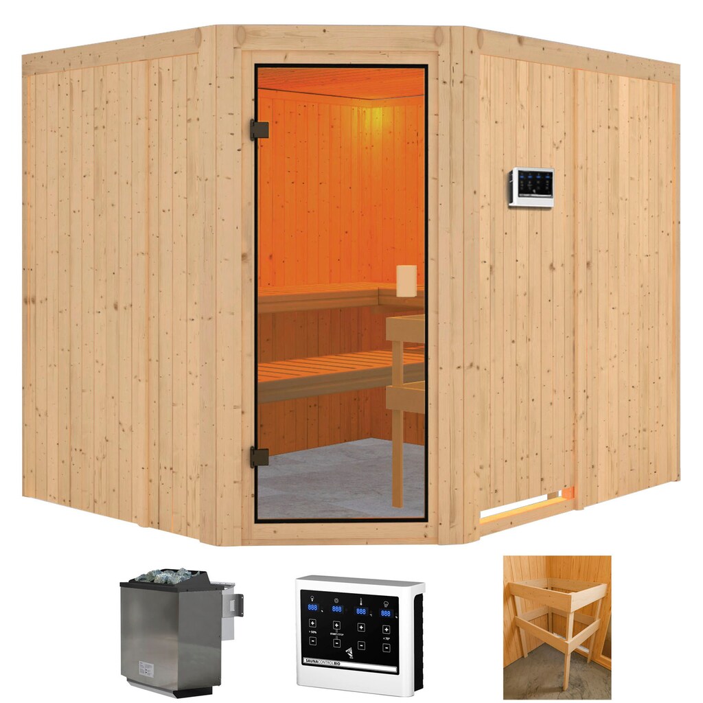 welltime Sauna »Hanny«, (Set), 9 kW-Bio-Ofen mit ext. Steuerung